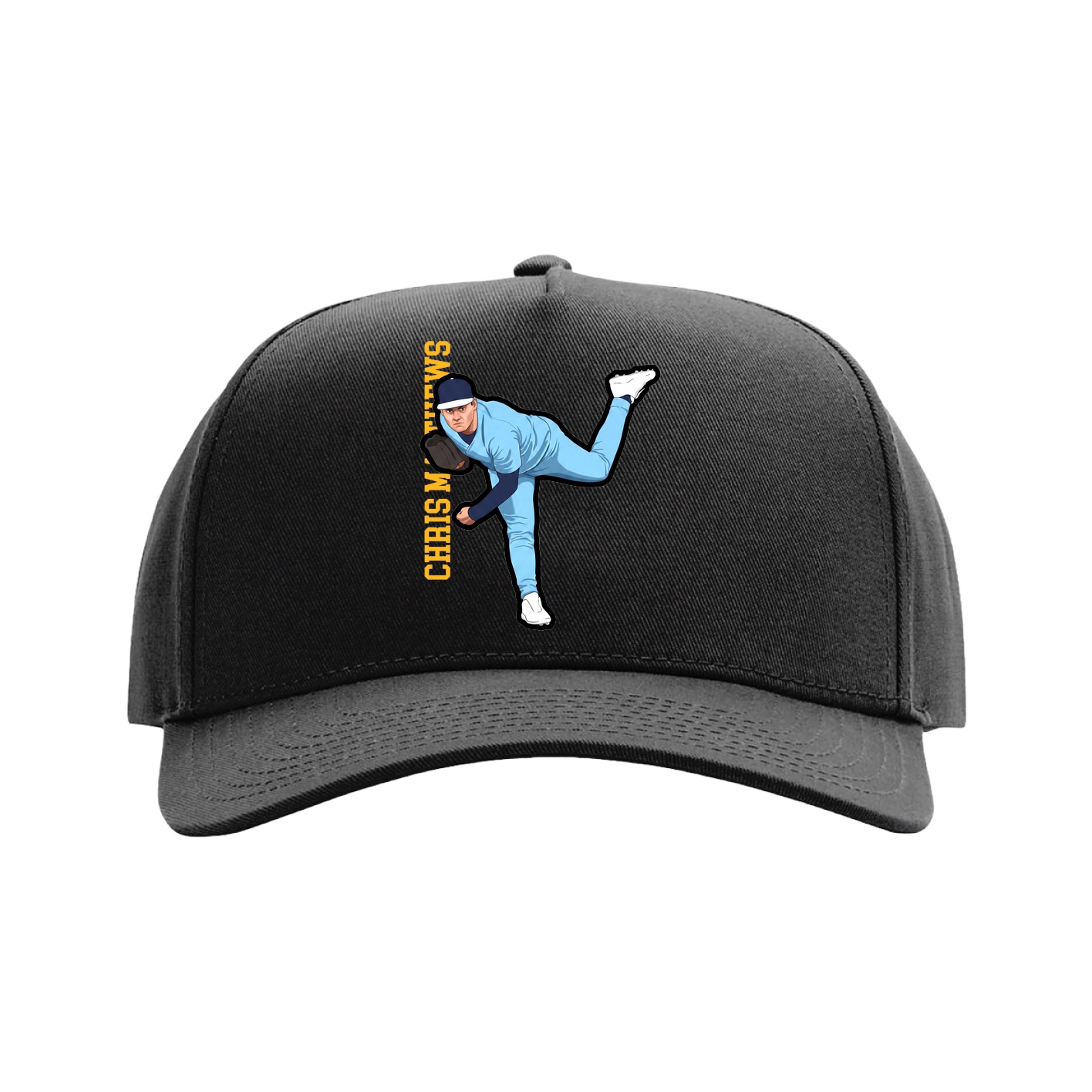 Full Fabric Five-Panel Champ Cap — Name Vertical in Black