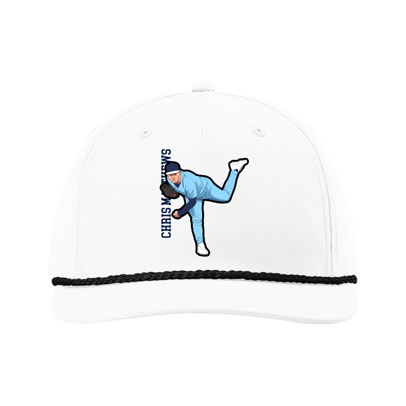 Five-Panel Classic Rope Cap — Name Vertical in White