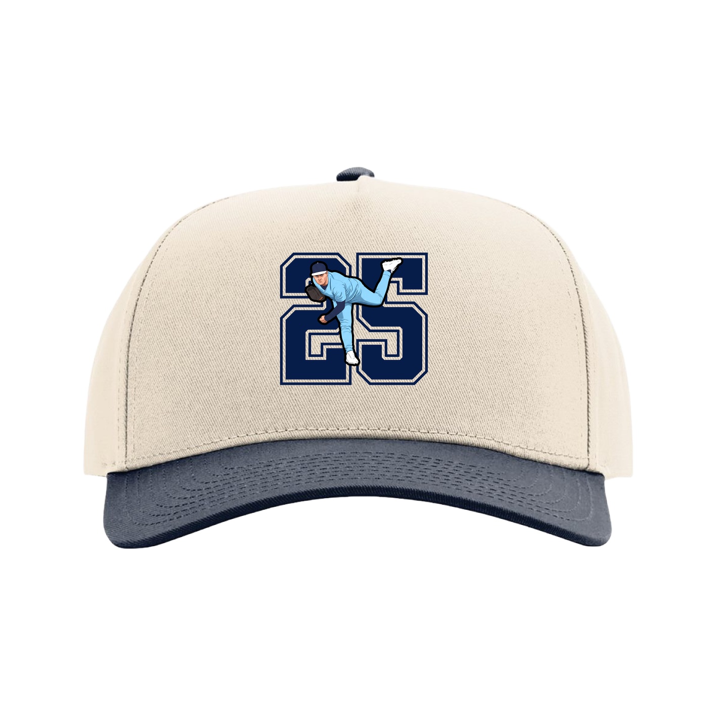 Full Fabric Five-Panel Champ Cap — Number in Cream/Navy