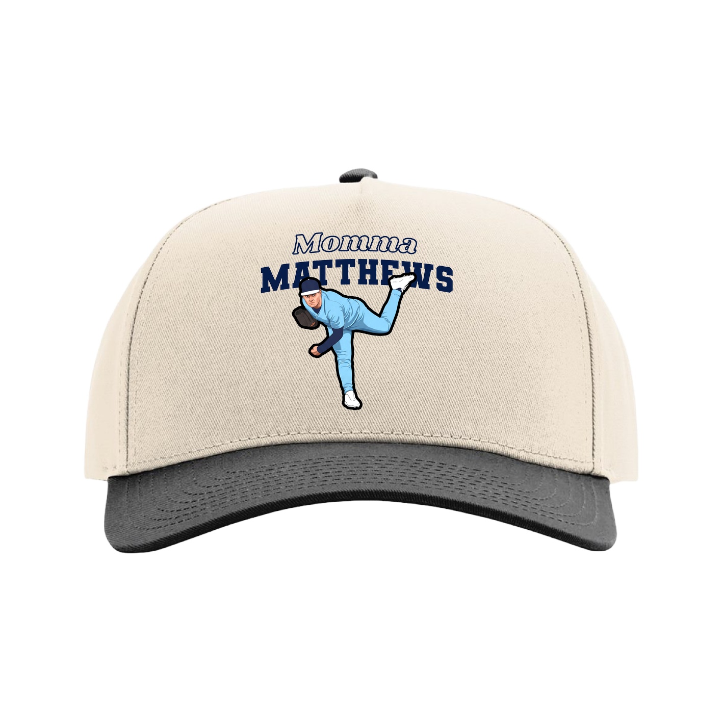Full Fabric Five-Panel Champ Cap — Mothers Day Block in Cream/Black