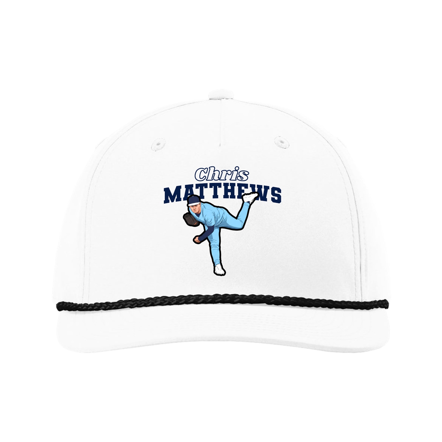Five-Panel Classic Rope Cap — Name Arch in White