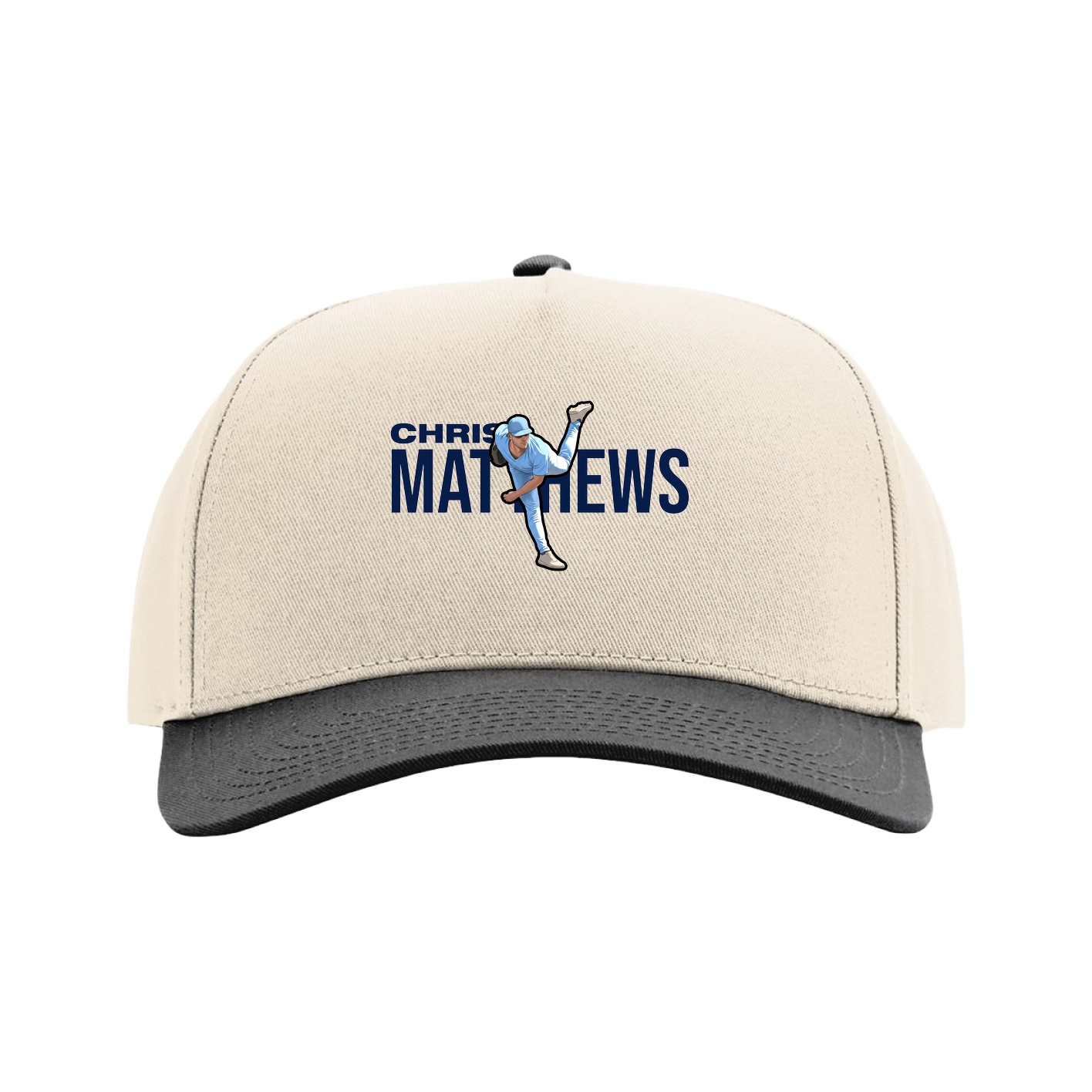Full Fabric Five-Panel Champ Cap — Player Name in Cream/Black