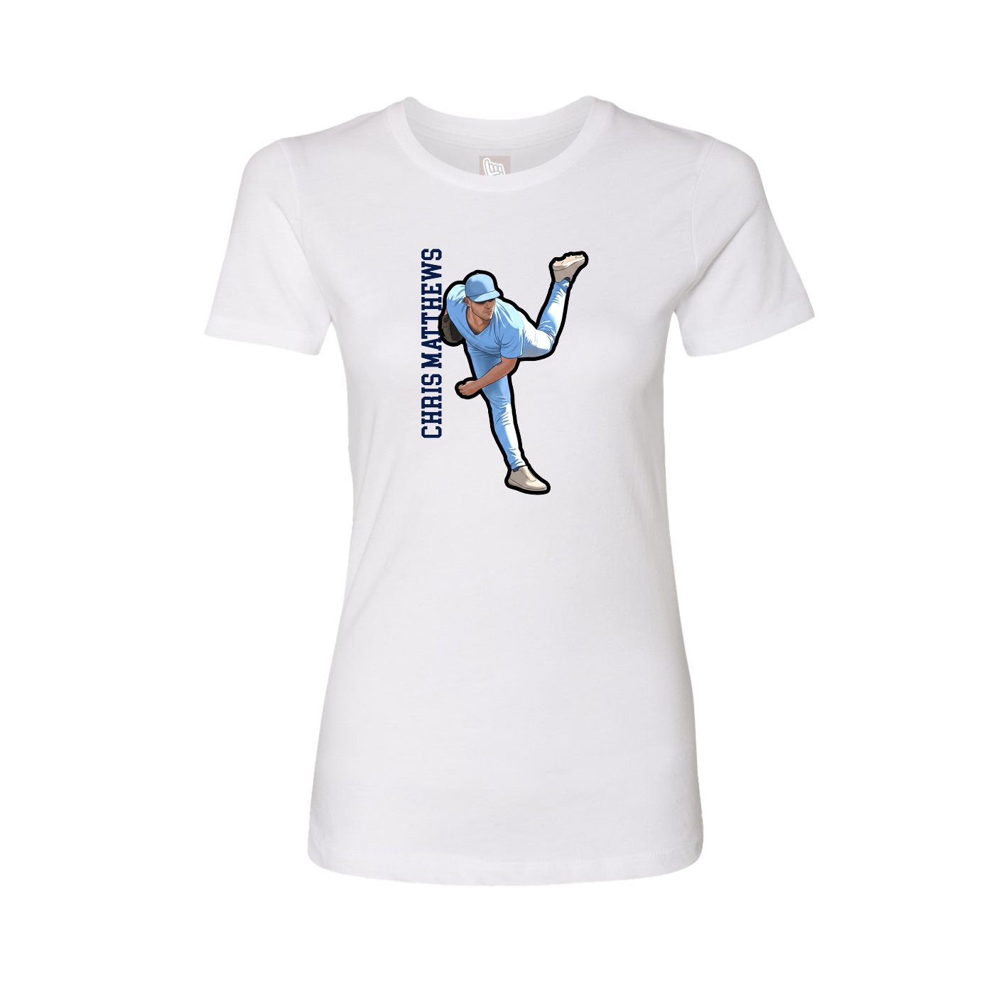 Womens Tee — Name Vertical in White