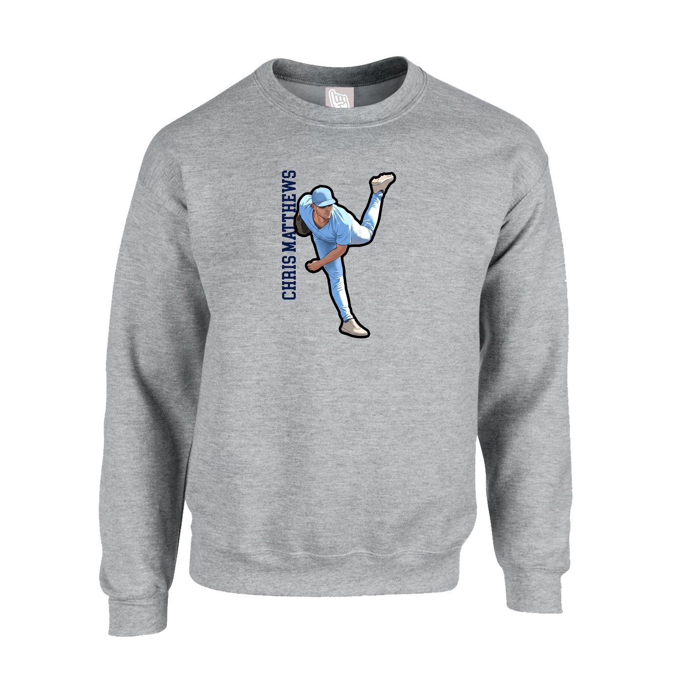 Fleece Crew — Name Vertical in Grey