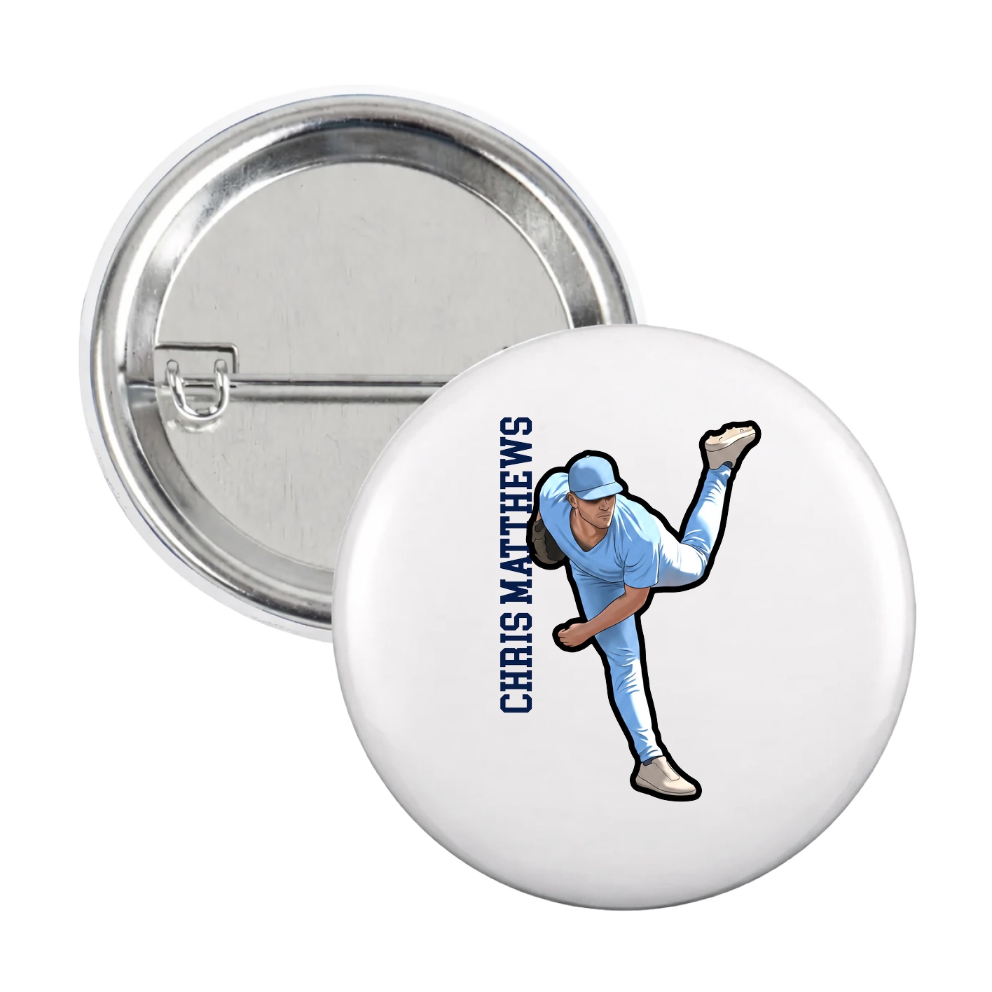 Game Day Button — Name Vertical in White