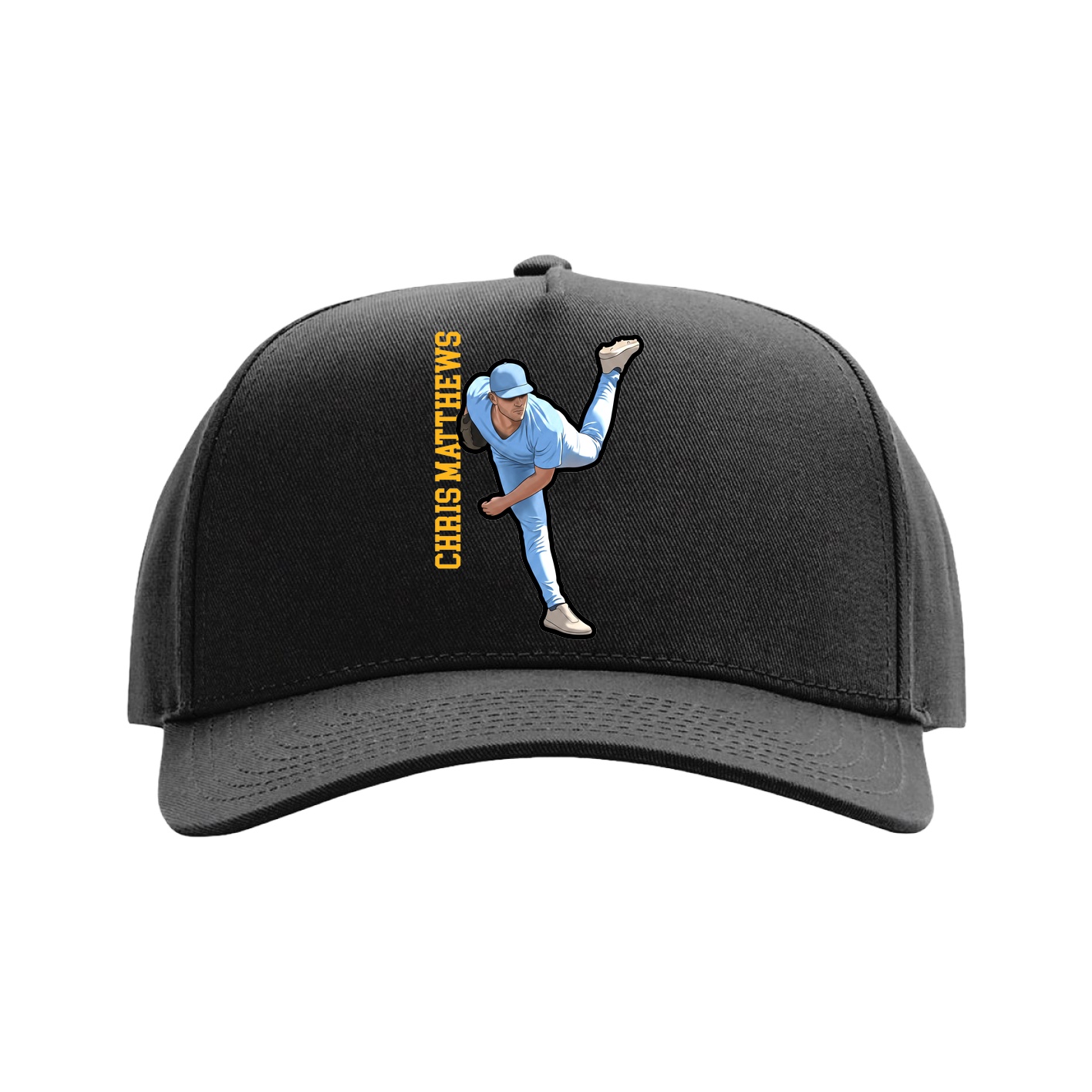 Full Fabric Five-Panel Champ Cap — Name Vertical in Black
