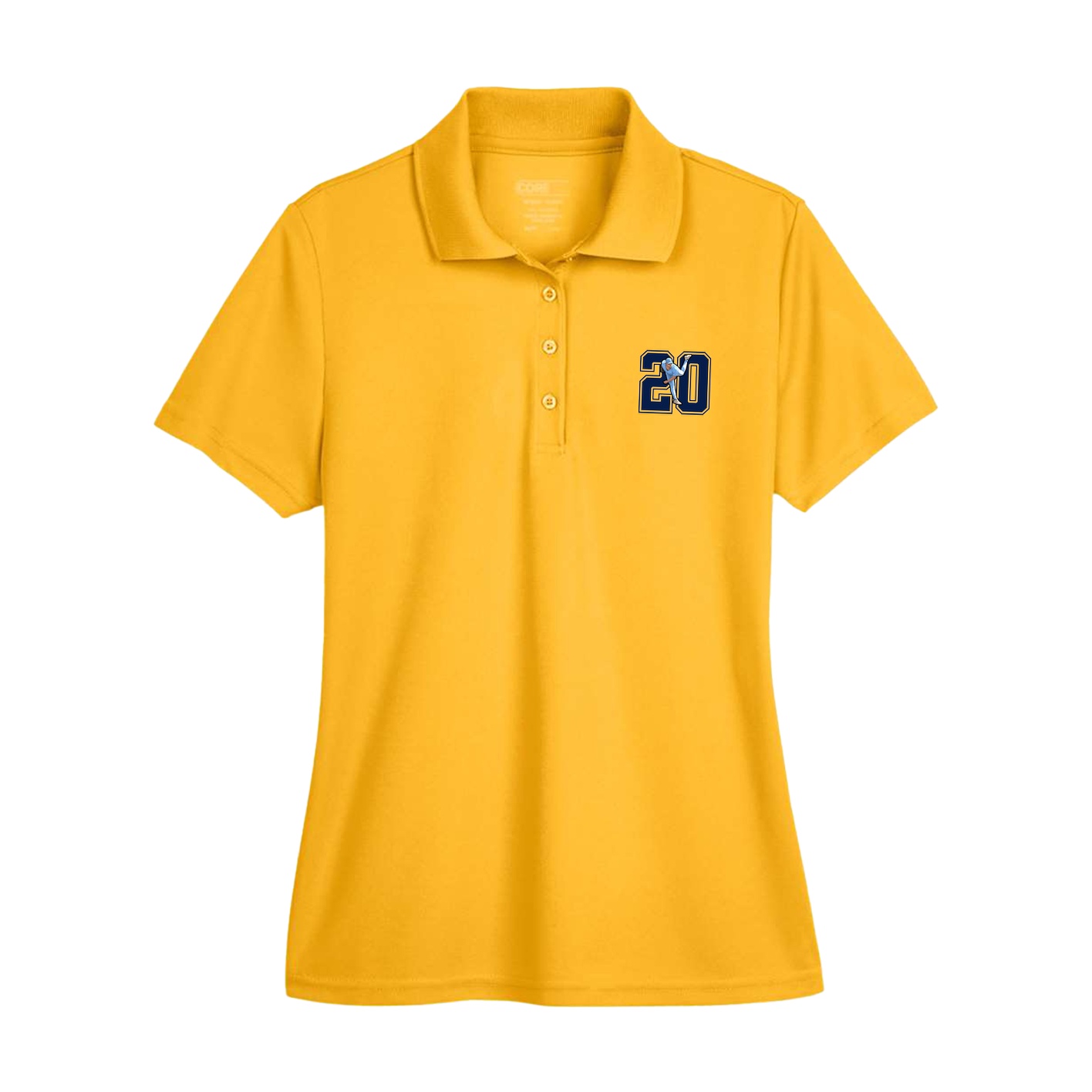 Womens Performance Polo — Number in Gold