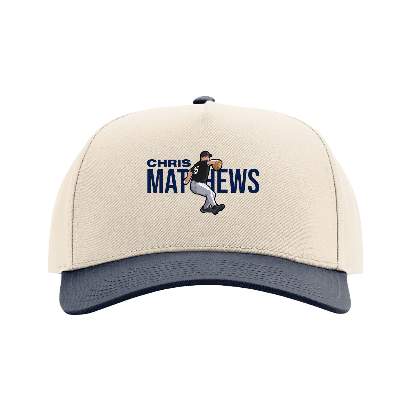 Full Fabric Five-Panel Champ Cap — Player Name in Cream/Navy