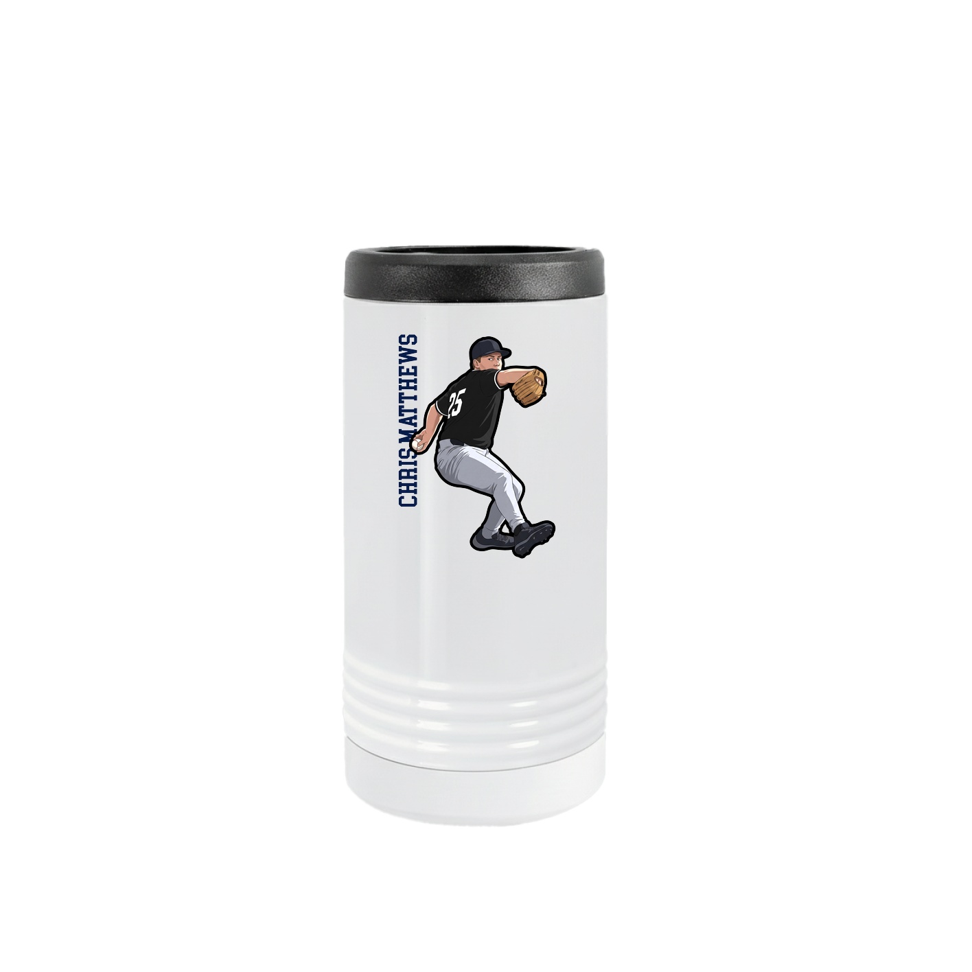 Slim Beverage Holder — Name Vertical in White