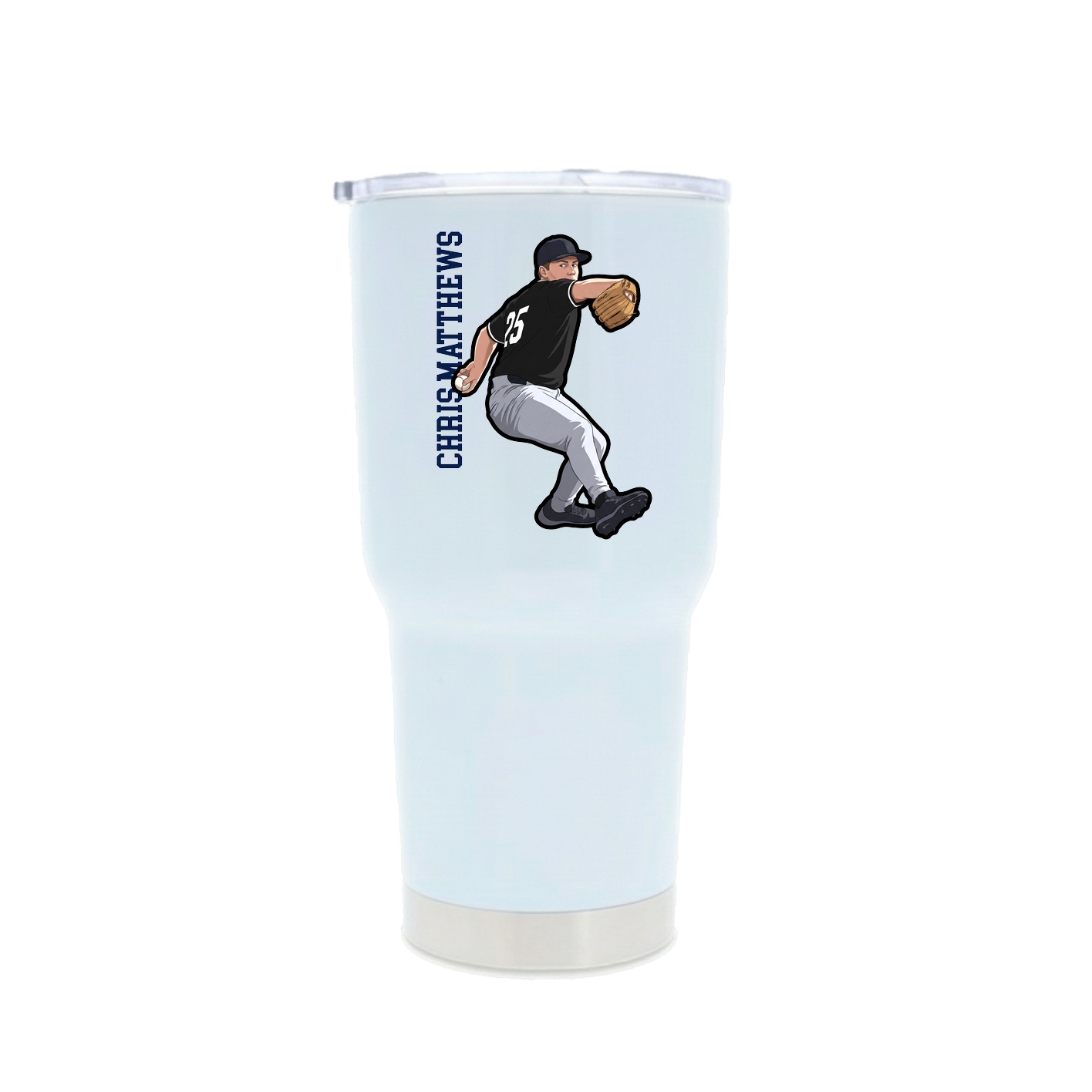 30oz Stainless Steel Tumbler — Name Vertical in White