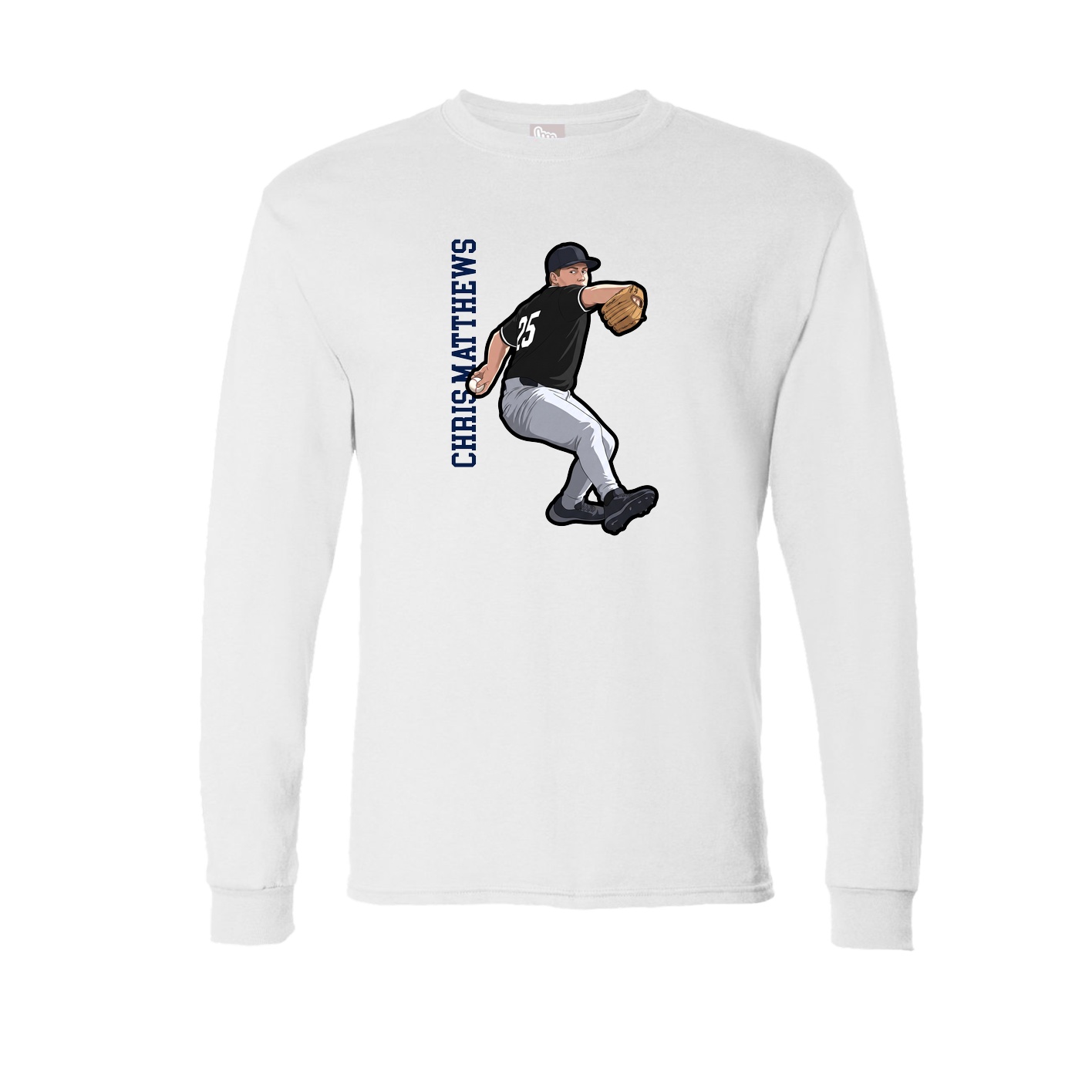 Long Sleeve Tee — Name Vertical in White
