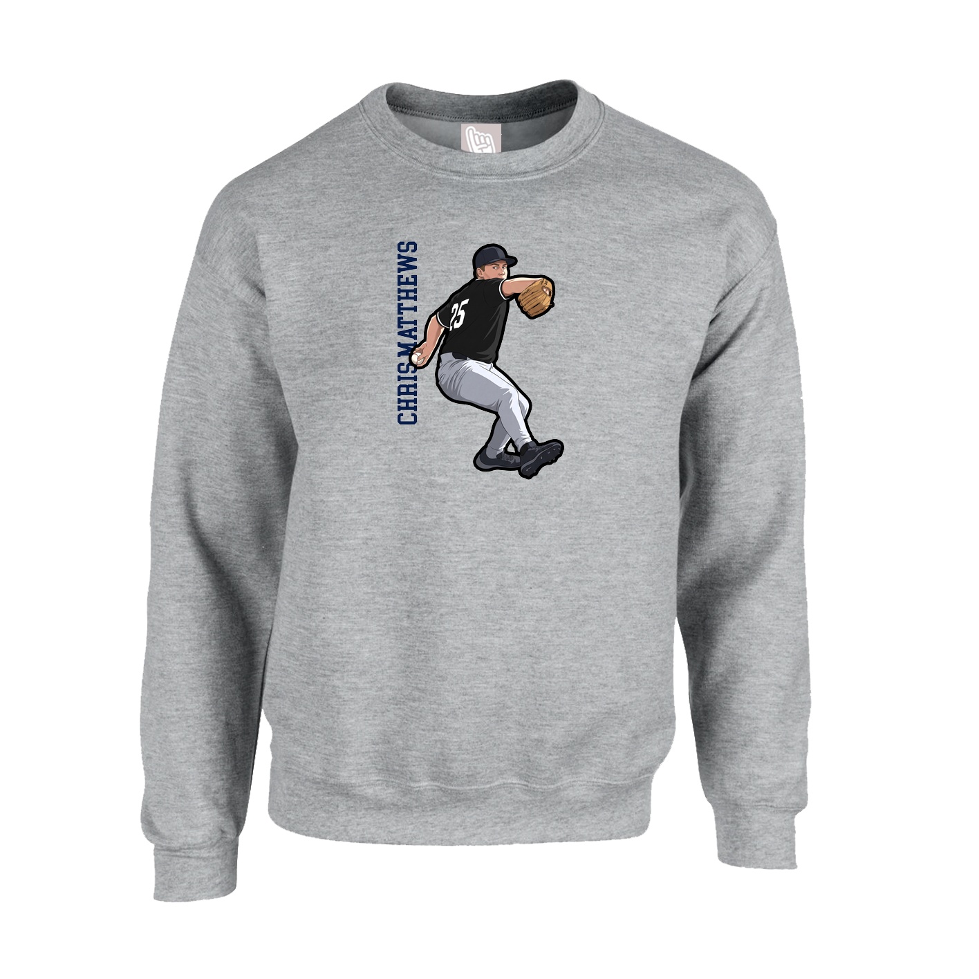 Fleece Crew — Name Vertical in Grey