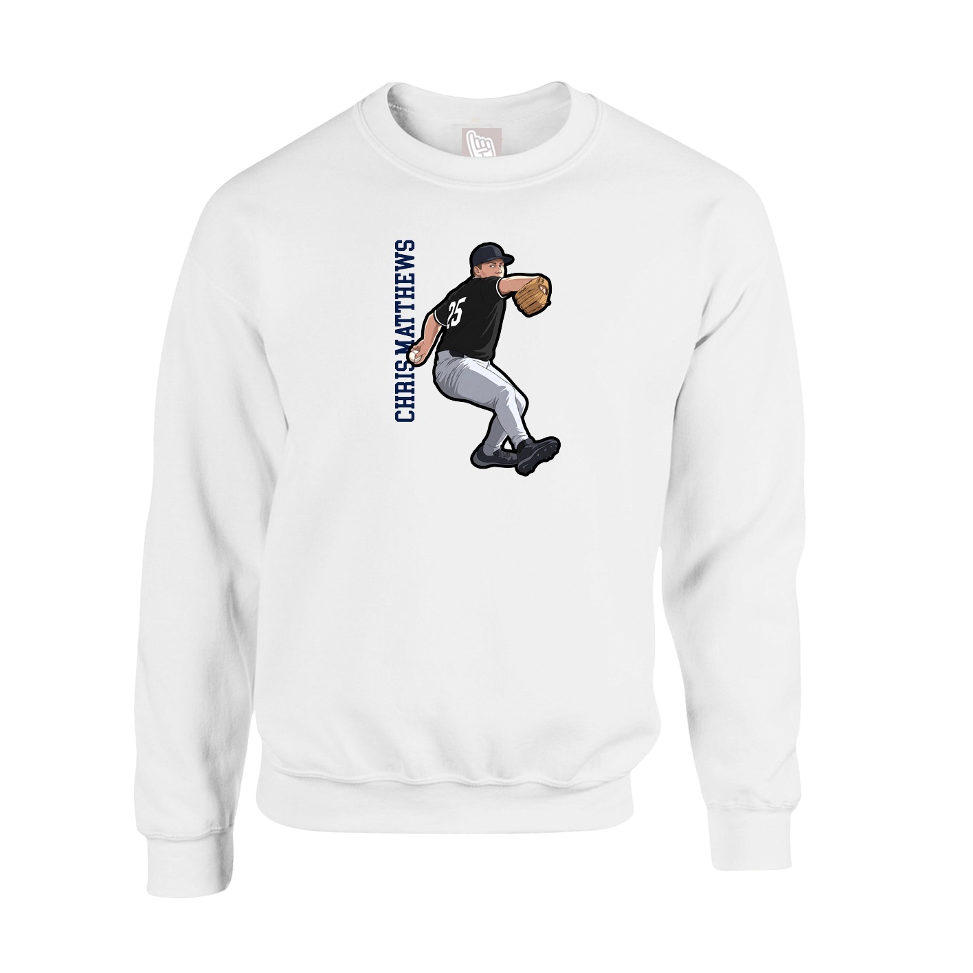Fleece Crew — Name Vertical in White
