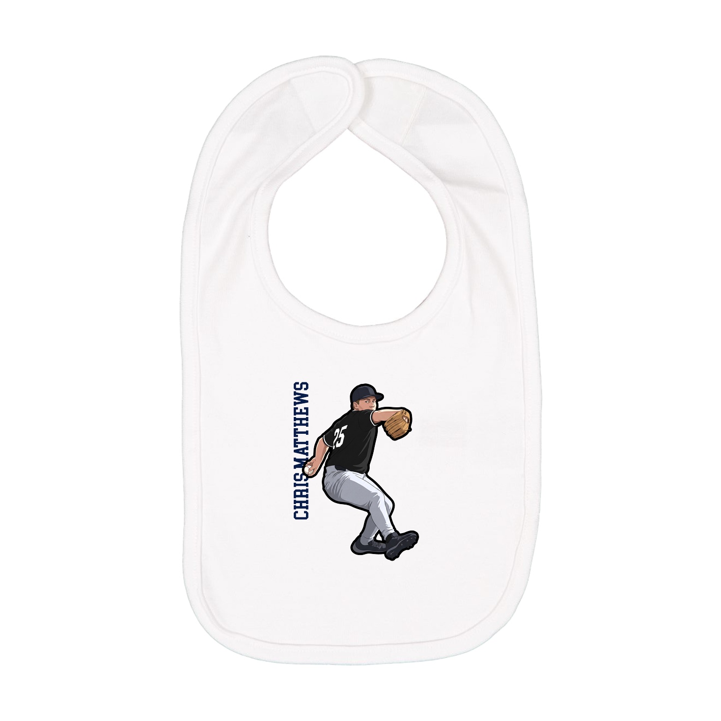 Infant Bib — Name Vertical in White