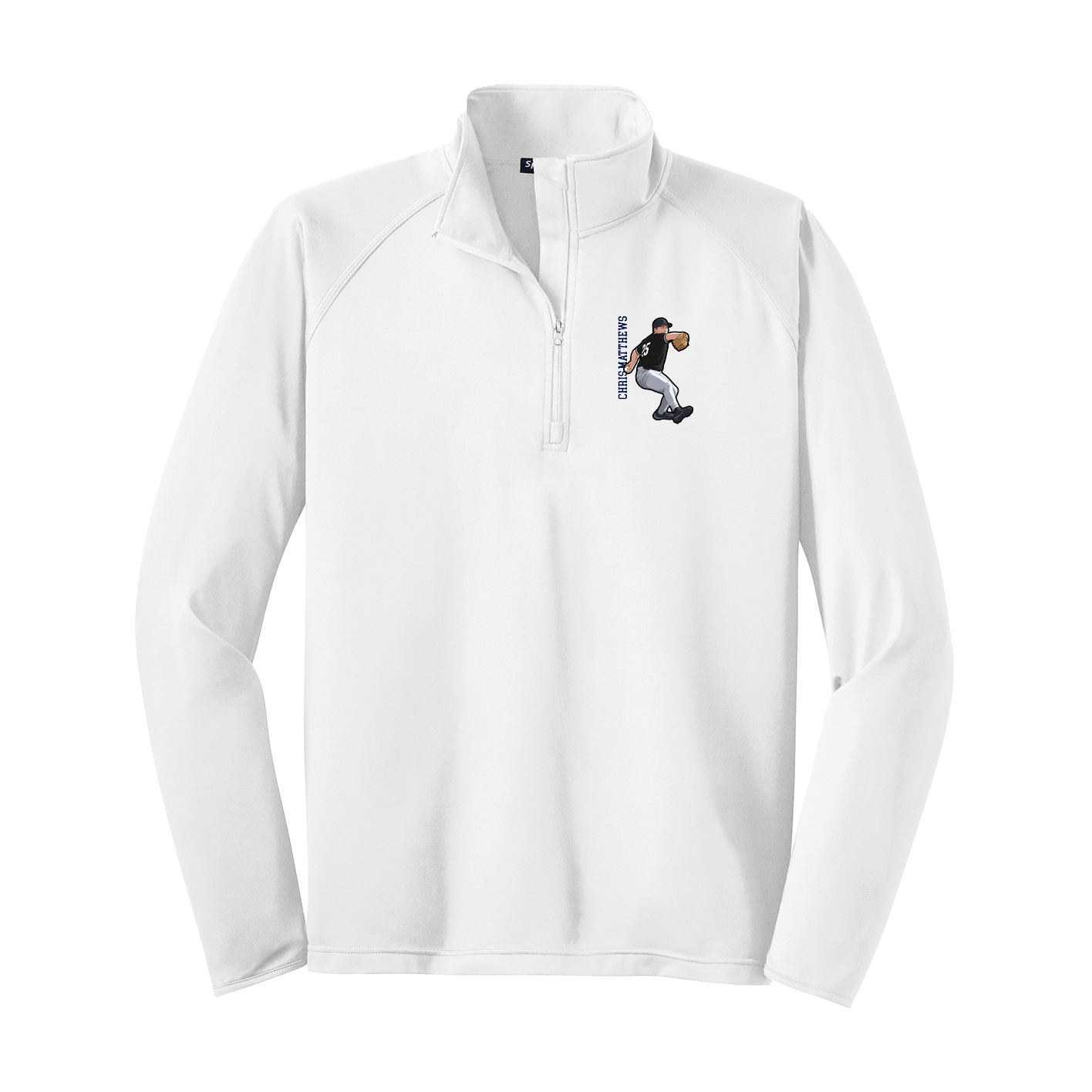 Q-Zip Pullover — Name Vertical in White