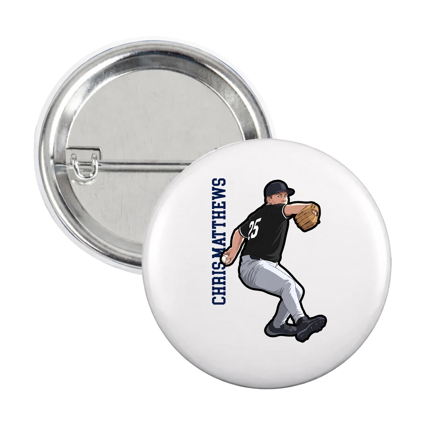 Game Day Button — Name Vertical in White