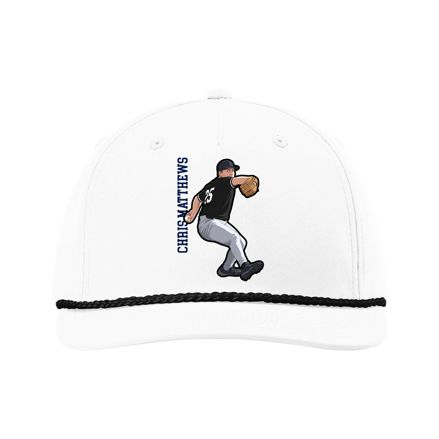 Five-Panel Classic Rope Cap — Name Vertical in White