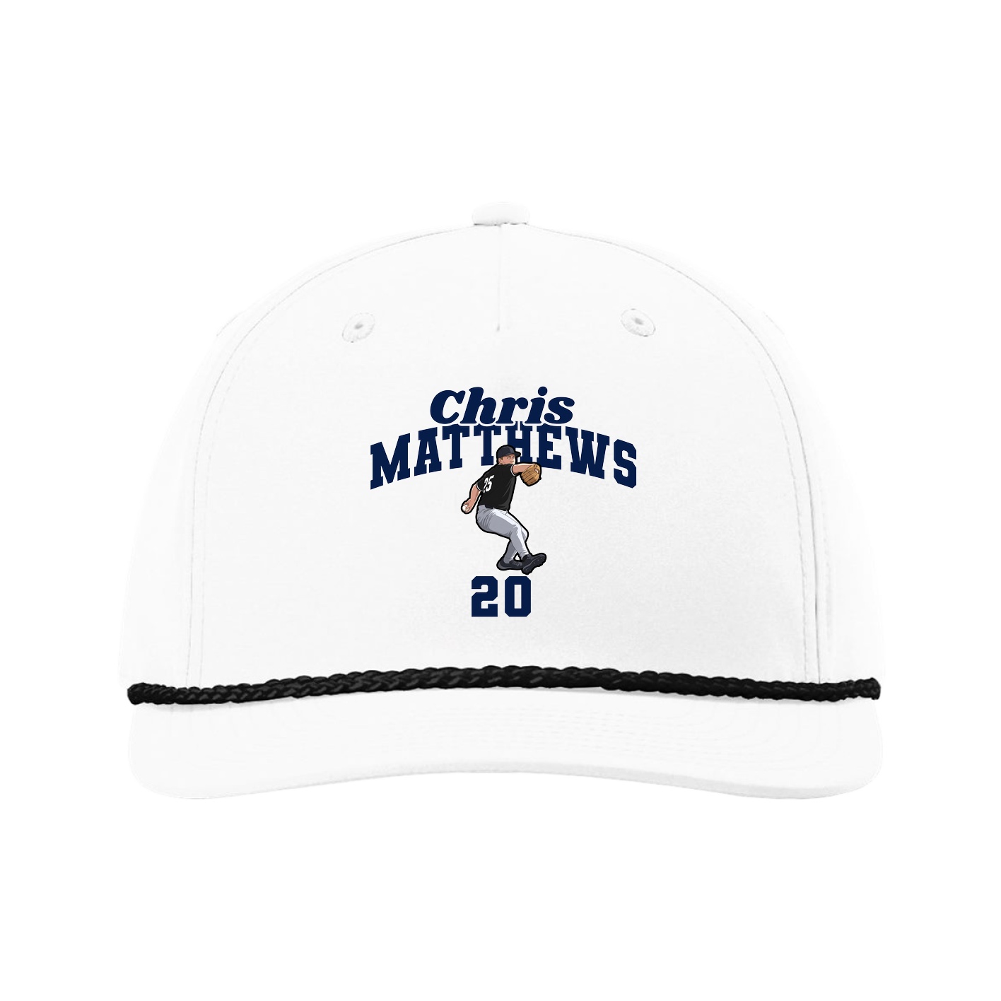 Five-Panel Classic Rope Cap — Signature Arch in White