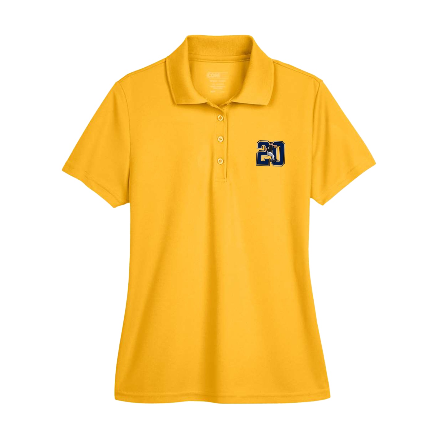 Womens Performance Polo — Number in Gold