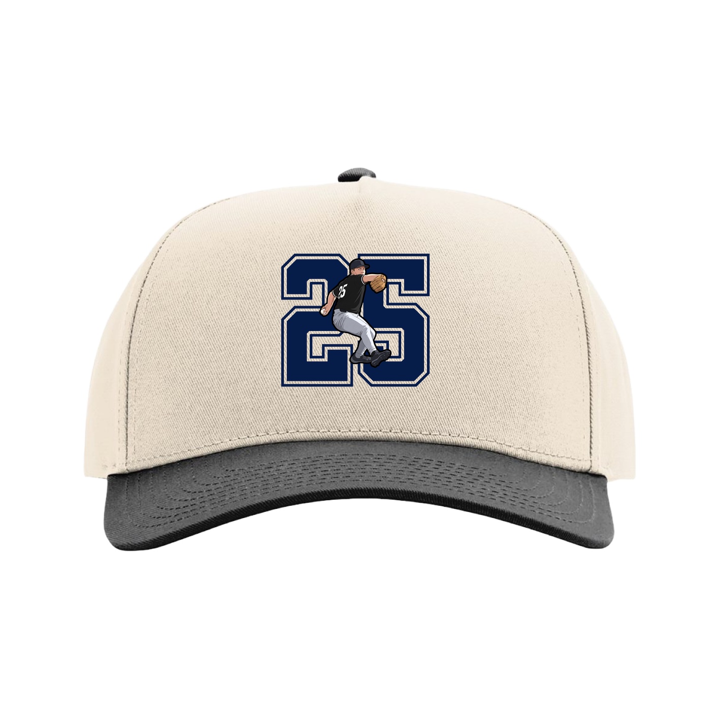 Full Fabric Five-Panel Champ Cap — Number in Cream/Black
