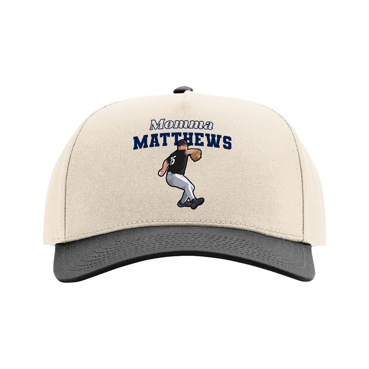 Full Fabric Five-Panel Champ Cap — Mothers Day Block in Cream/Black