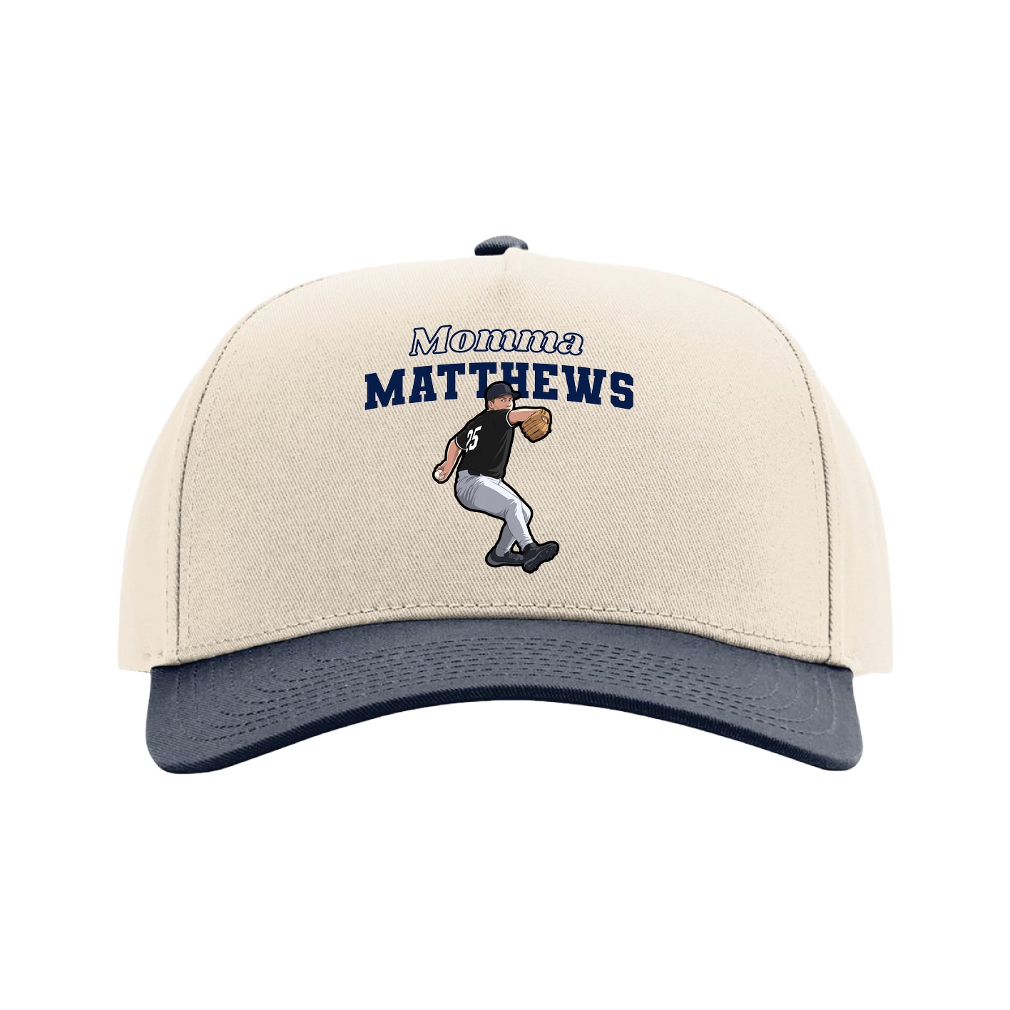Full Fabric Five-Panel Champ Cap — Mothers Day Block in Cream/Navy