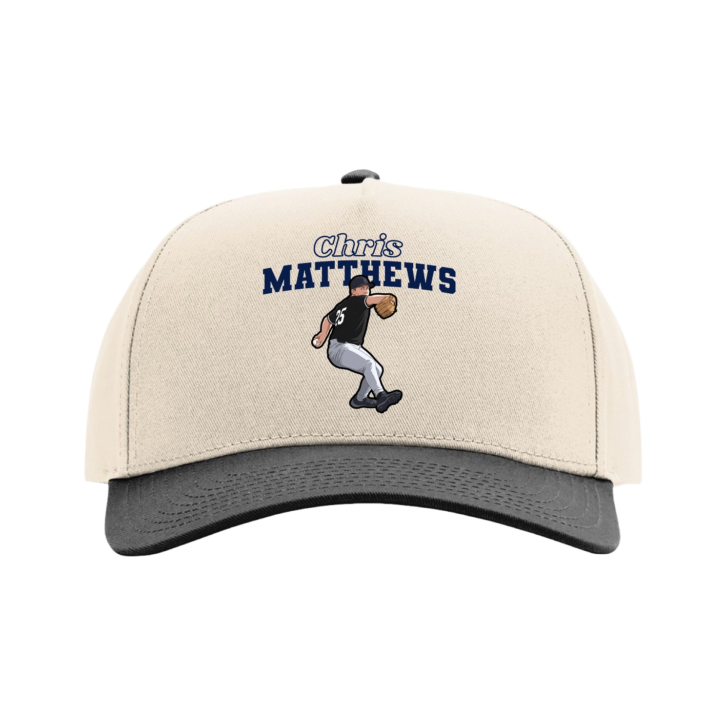 Full Fabric Five-Panel Champ Cap — Name Arch in Cream/Black