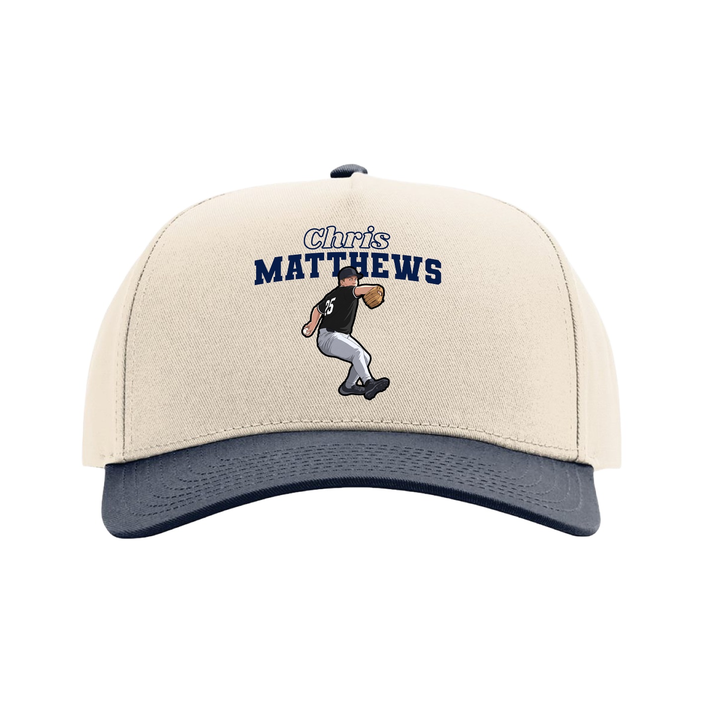Full Fabric Five-Panel Champ Cap — Name Arch in Cream/Navy