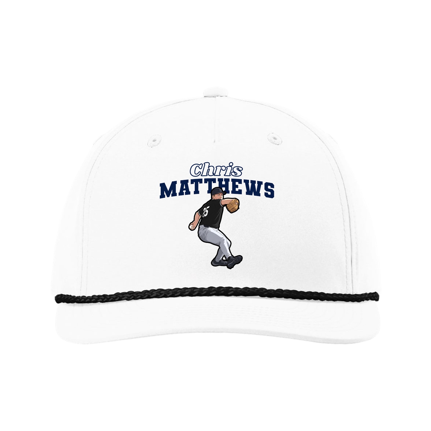 Five-Panel Classic Rope Cap — Name Arch in White