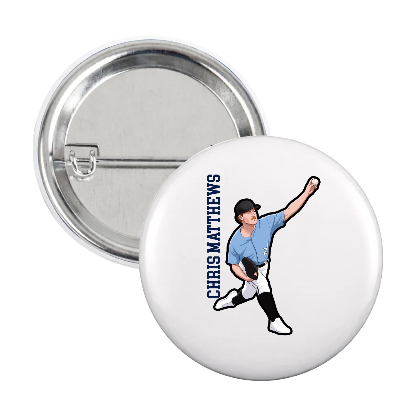 Game Day Button — Name Vertical in White