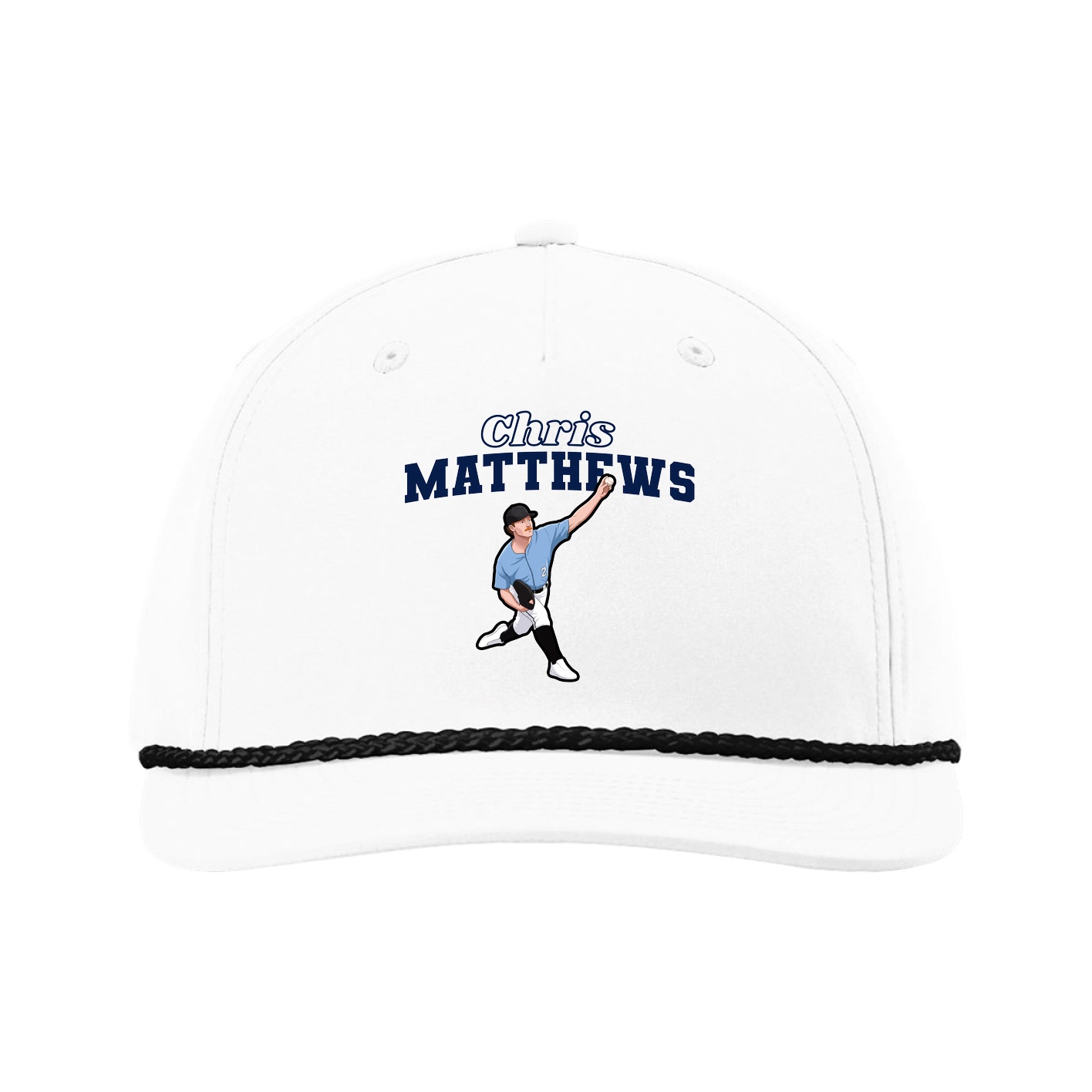 Five-Panel Classic Rope Cap — Name Arch in White