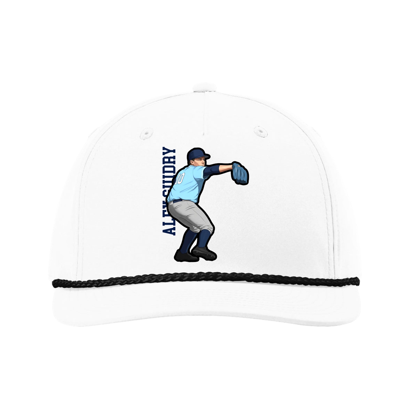 Five-Panel Classic Rope Cap — Name Vertical in White