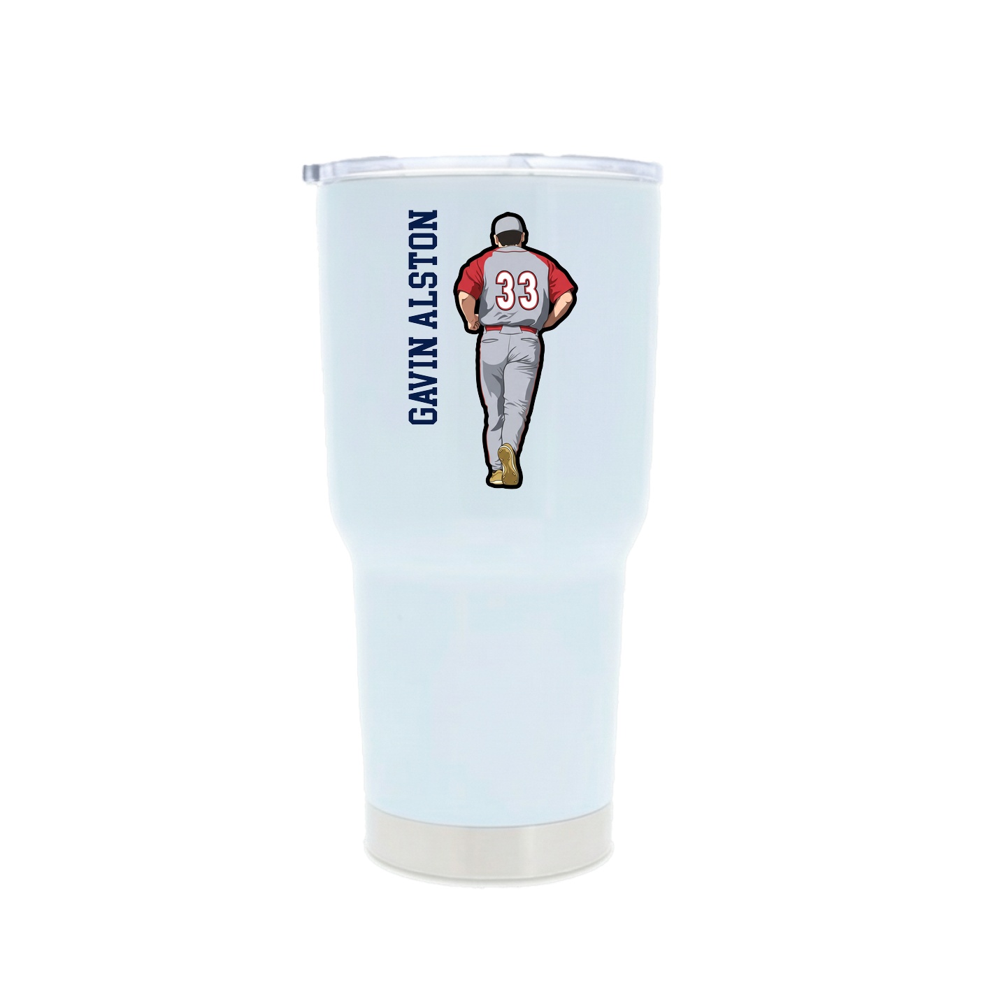 30oz Stainless Steel Tumbler — Name Vertical in White
