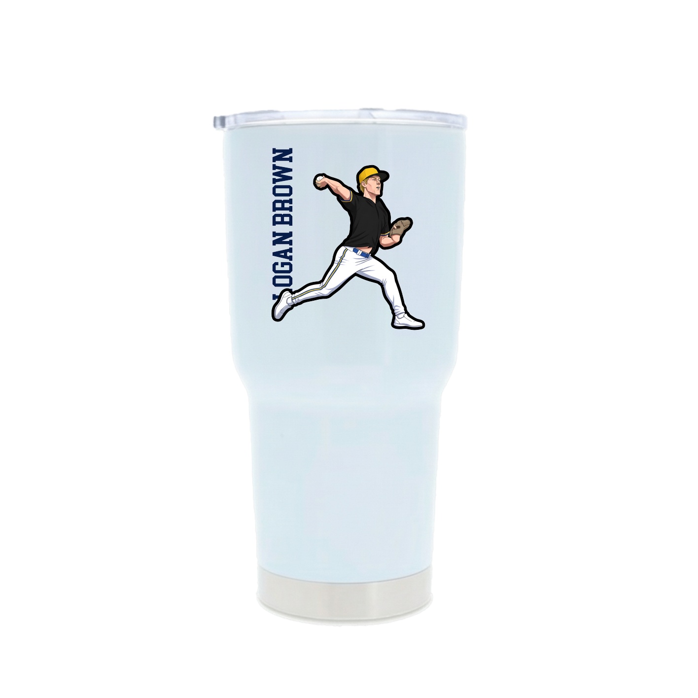 30oz Stainless Steel Tumbler — Name Vertical in White