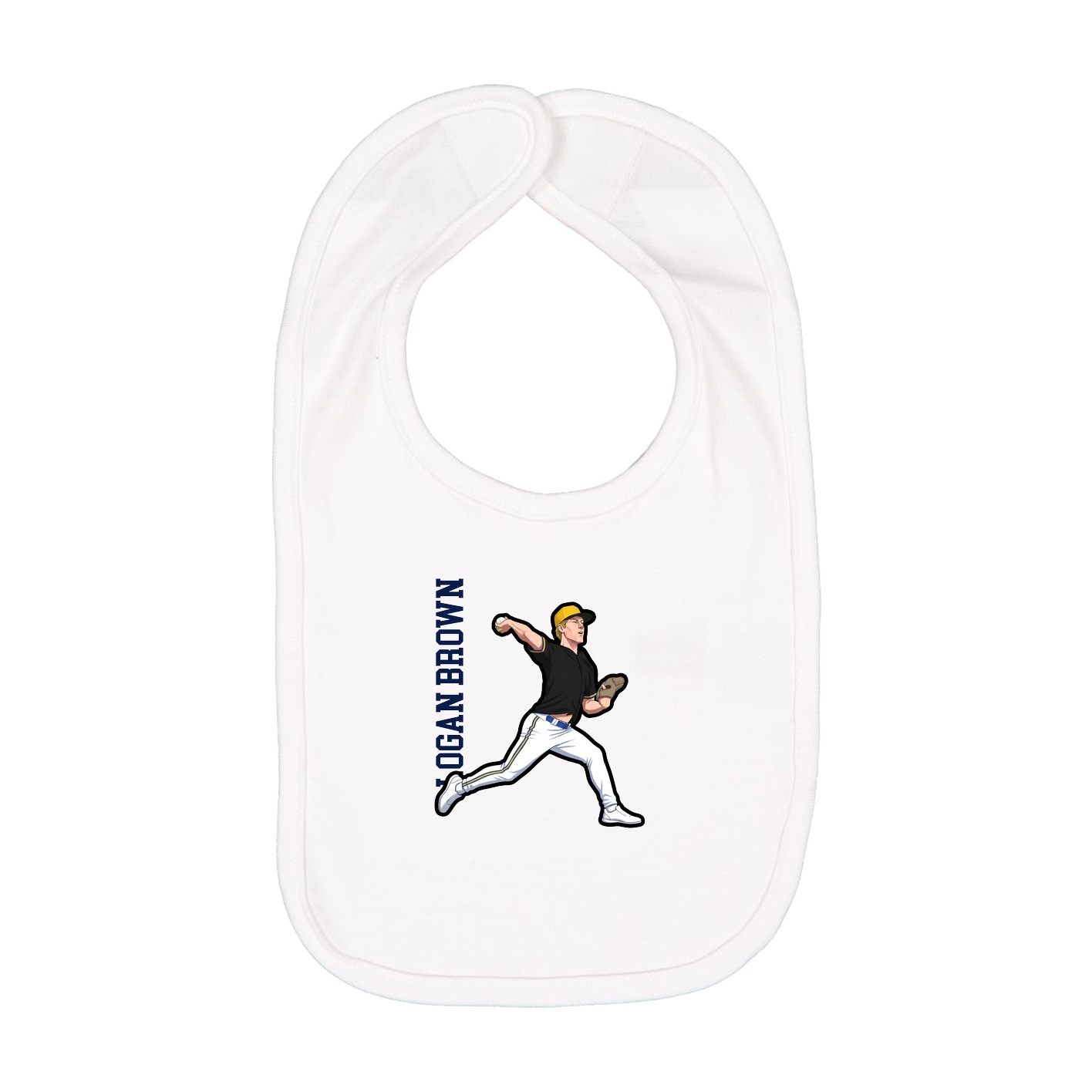 Infant Bib — Name Vertical in White