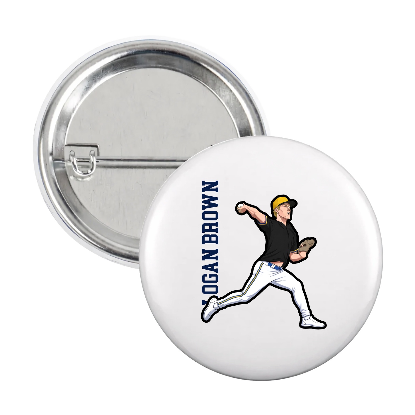 Game Day Button — Name Vertical in White