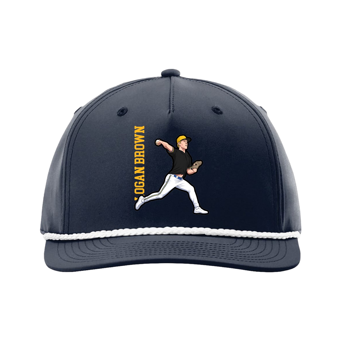 Five-Panel Classic Rope Cap — Name Vertical in Navy