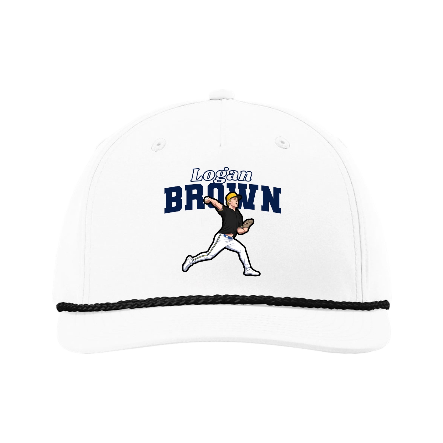 Five-Panel Classic Rope Cap — Name Arch in White