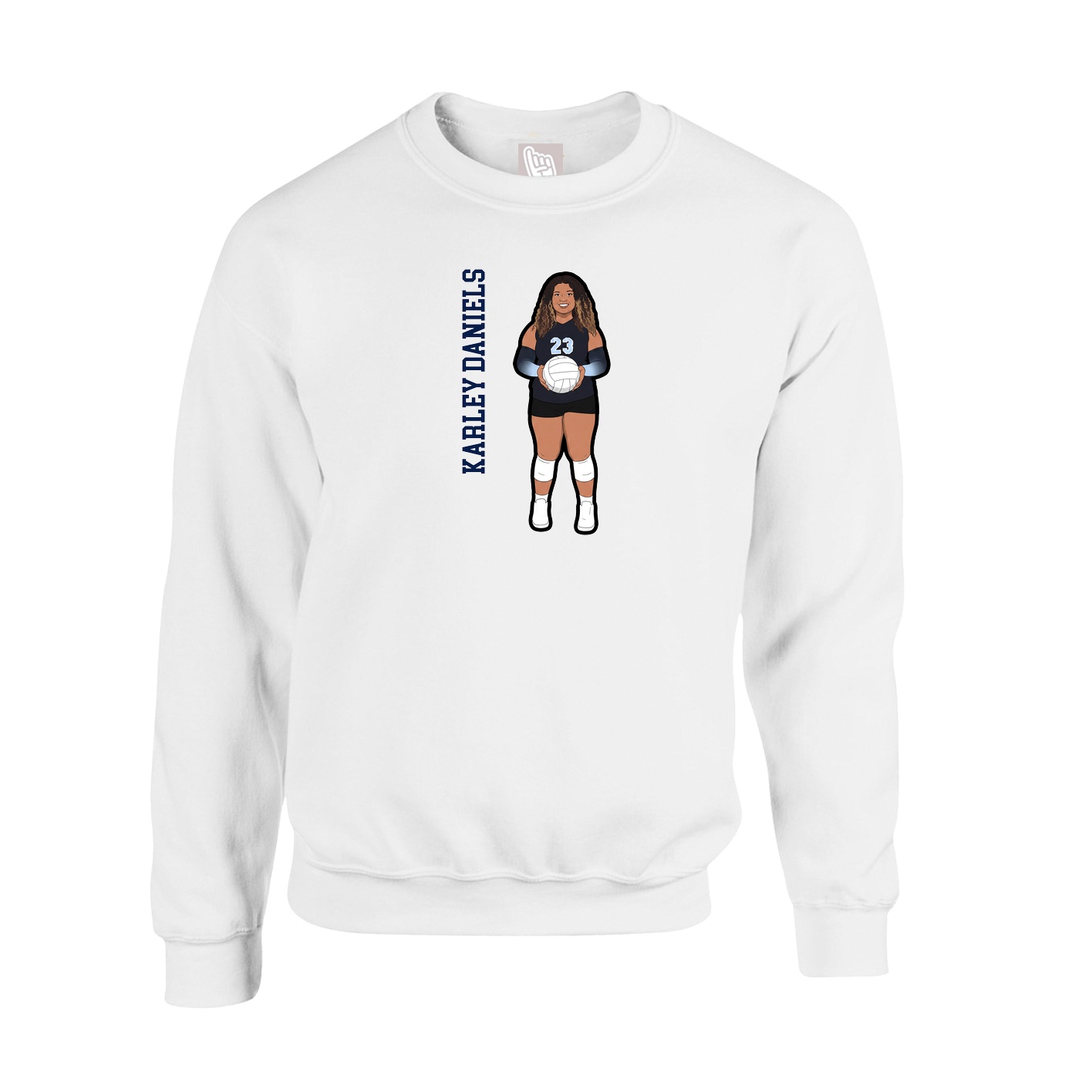 Fleece Crew — Name Vertical in White