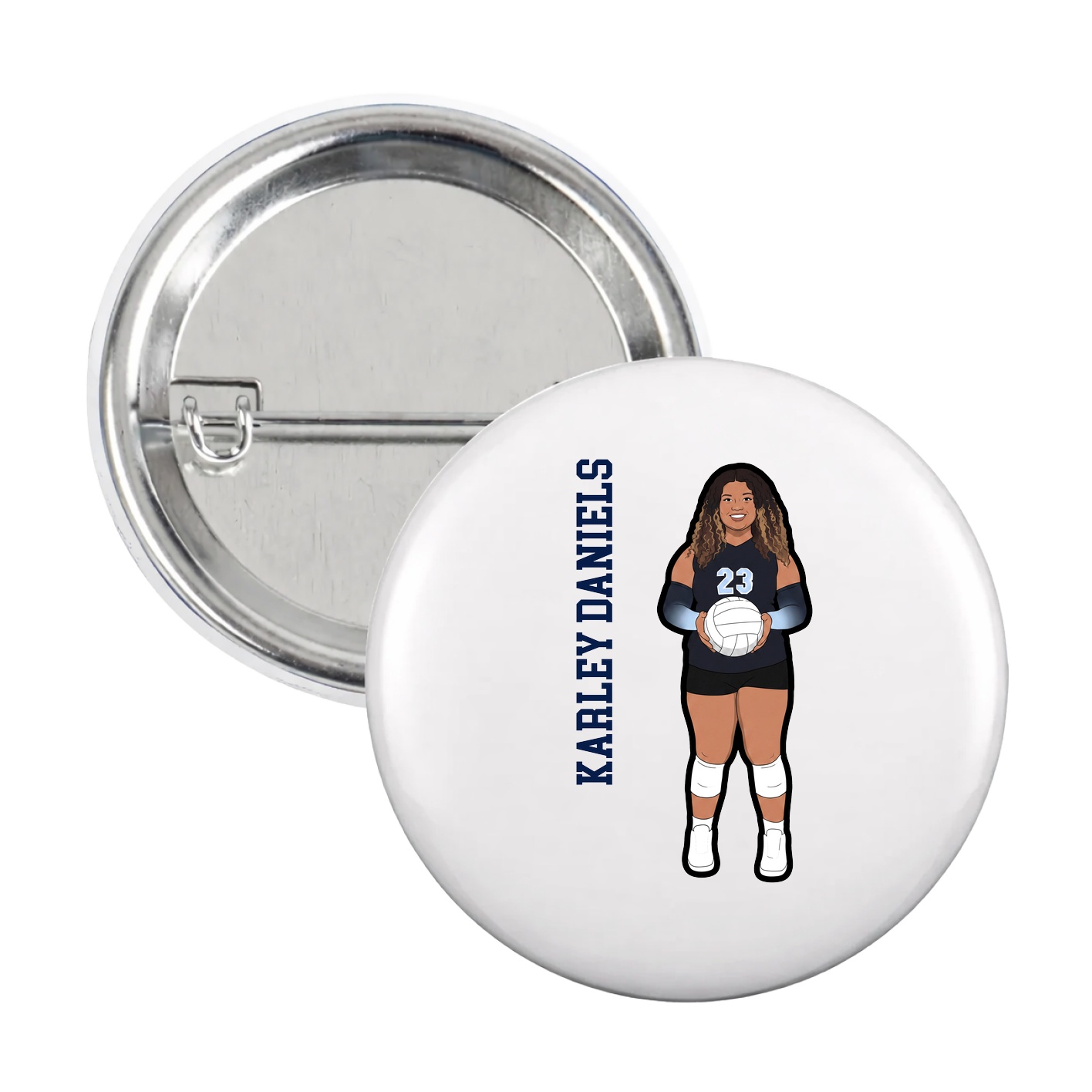 Game Day Button — Name Vertical in White