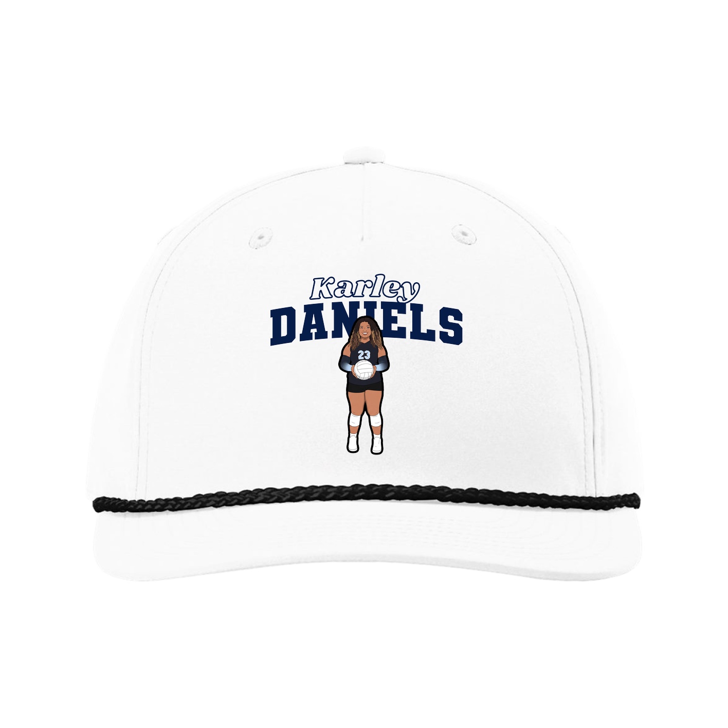 Five-Panel Classic Rope Cap — Name Arch in White