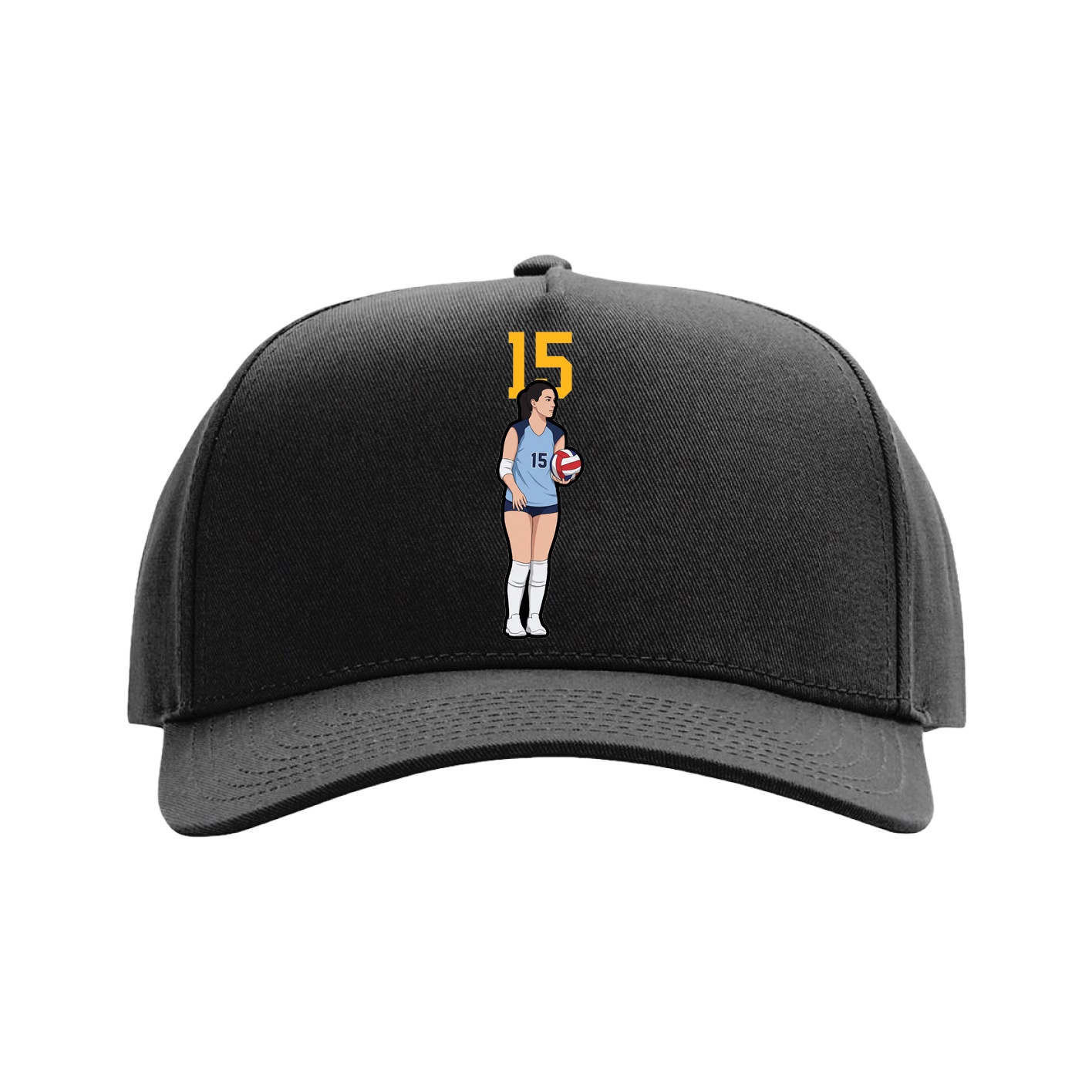 Full Fabric Five-Panel Champ Cap — Number Top in Black