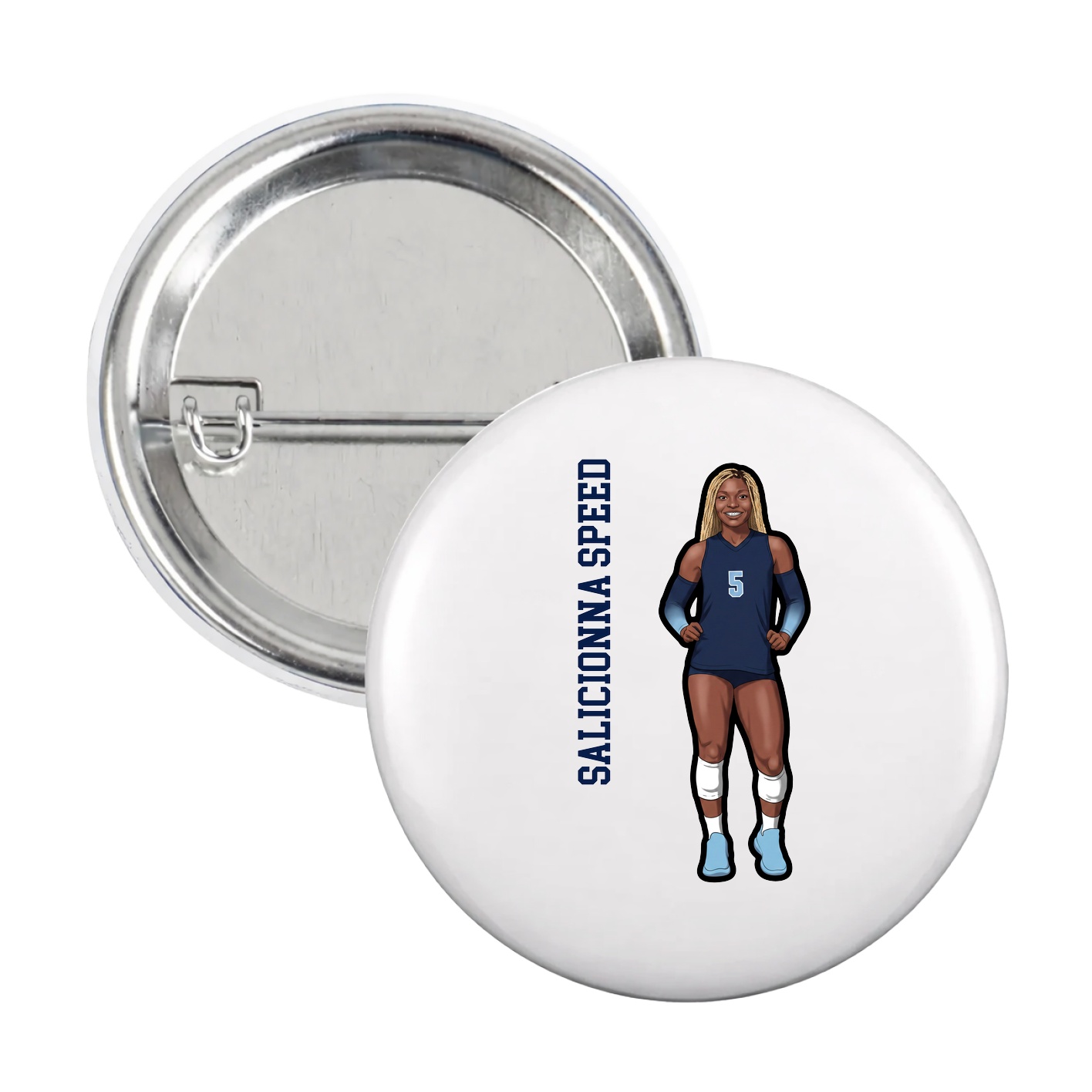 Game Day Button — Name Vertical in White