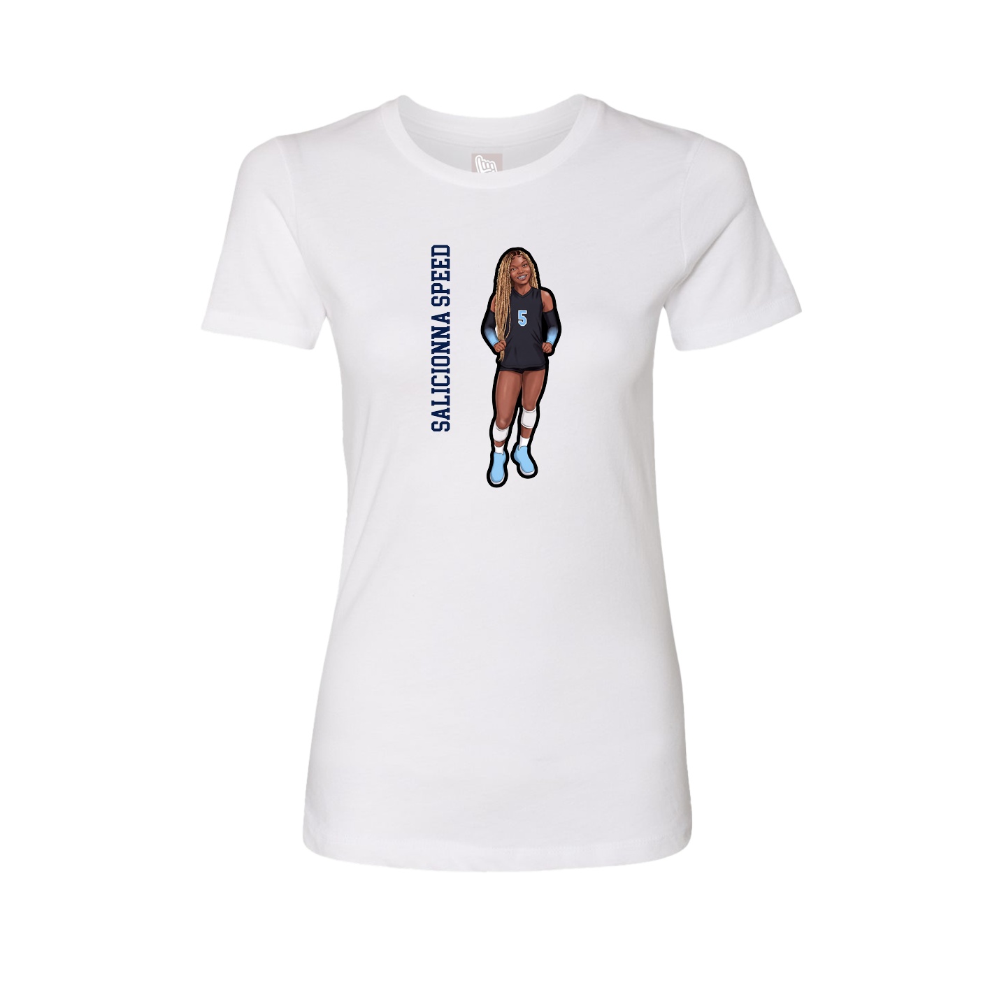 Fitted Women's Tee — Name Vertical in White