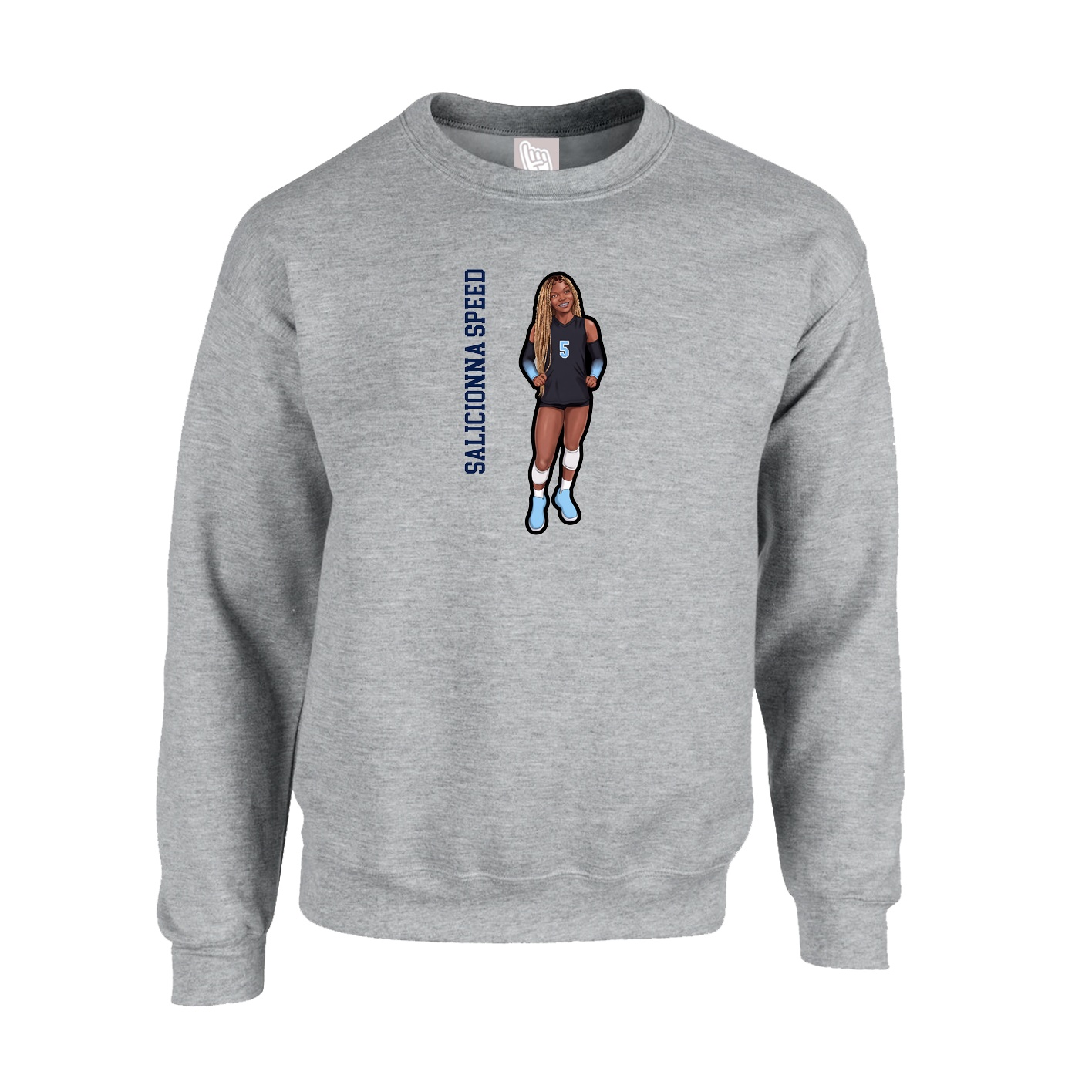 Fleece Crew — Name Vertical in Grey