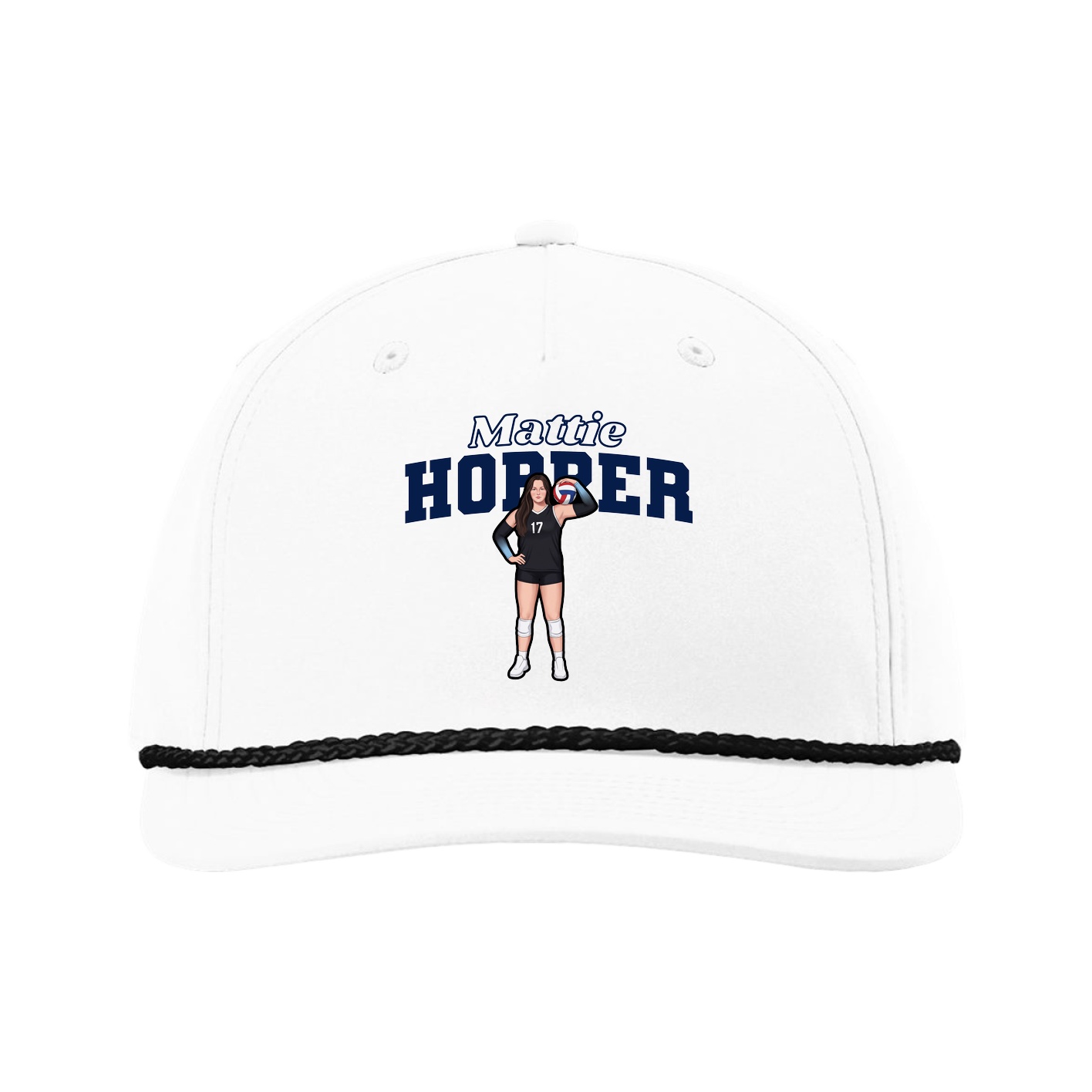 Five-Panel Classic Rope Cap — Name Arch in White