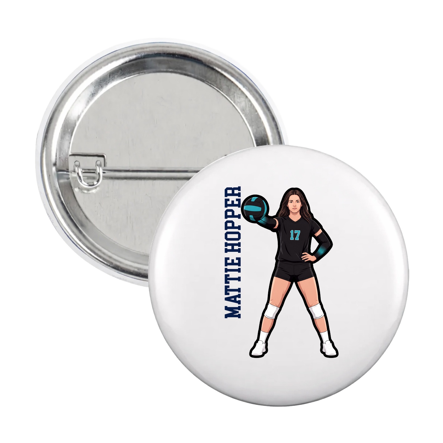 Game Day Button — Name Vertical in White