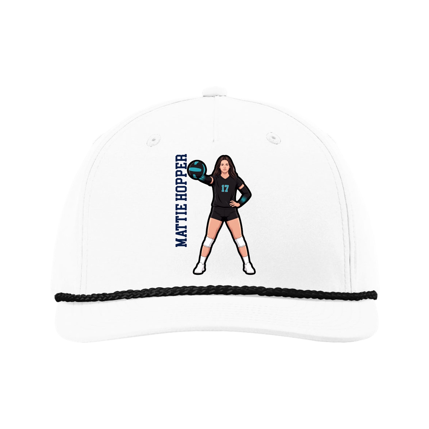 Five-Panel Classic Rope Cap — Name Vertical in White