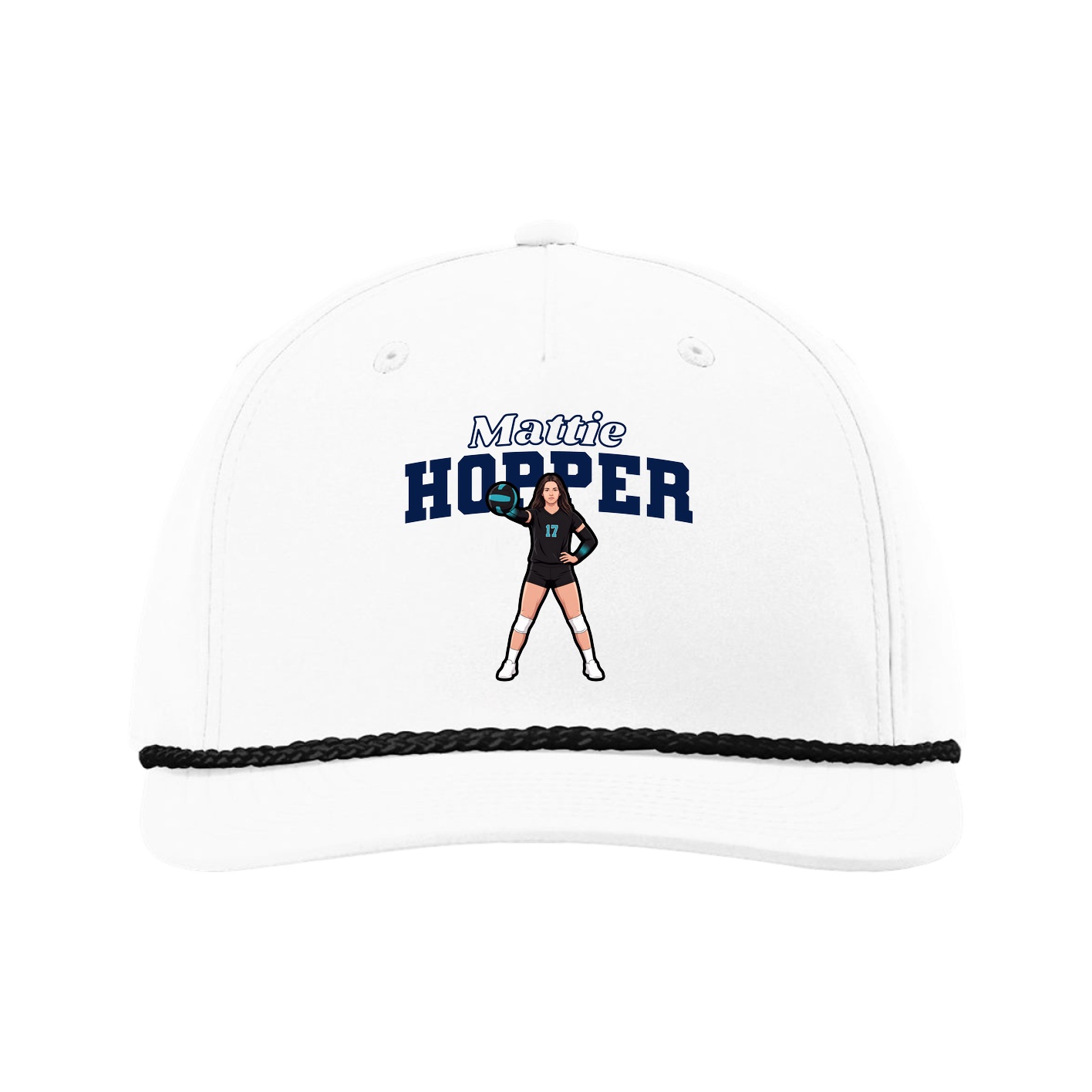 Five-Panel Classic Rope Cap — Name Arch in White