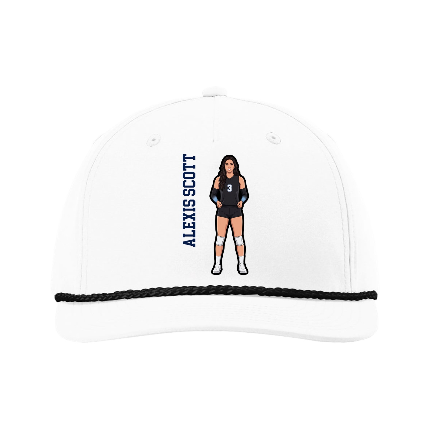 Five-Panel Classic Rope Cap — Name Vertical in White